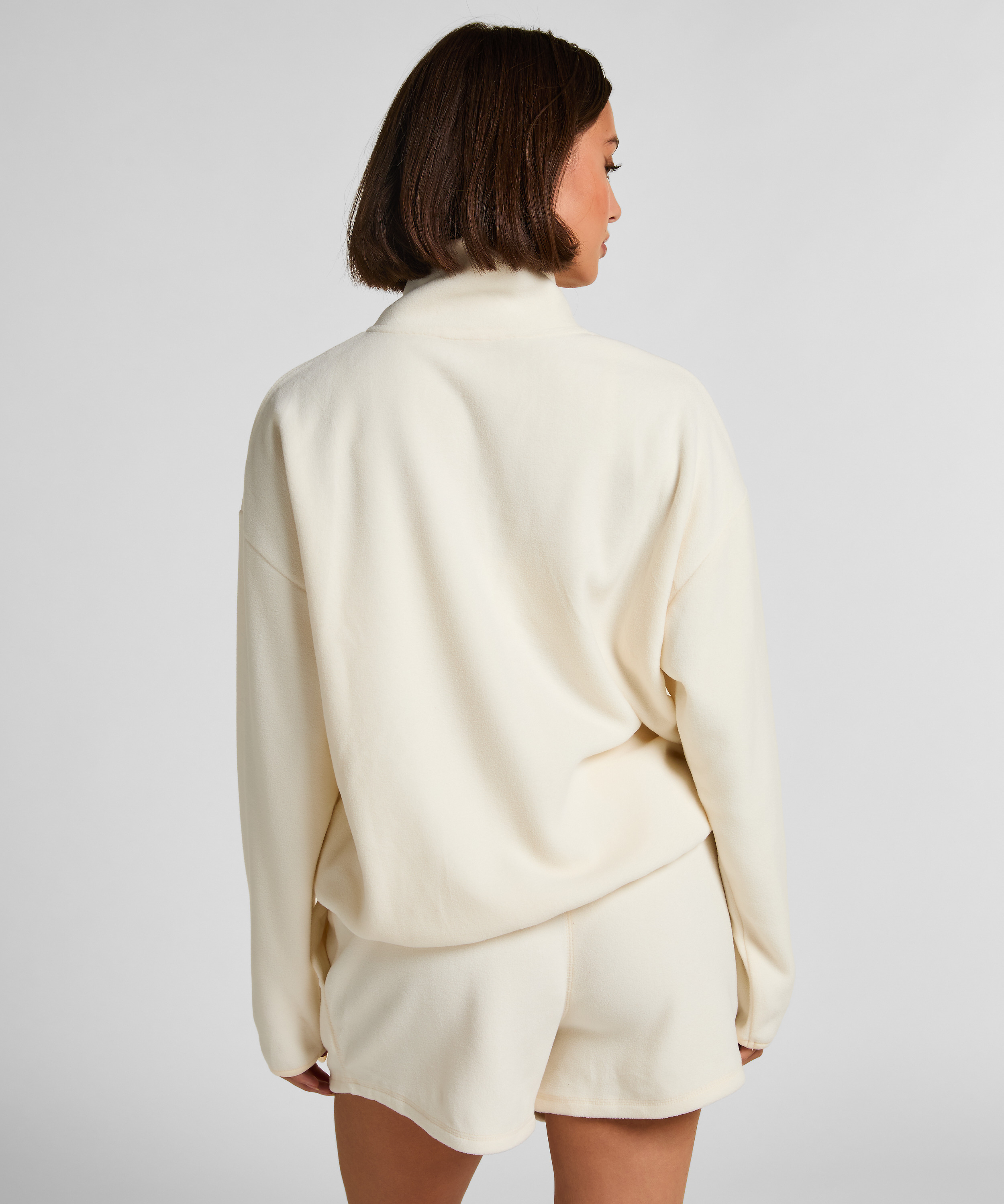 Topp med halv glidel&aring;s og sporty fleece, Hvit, main