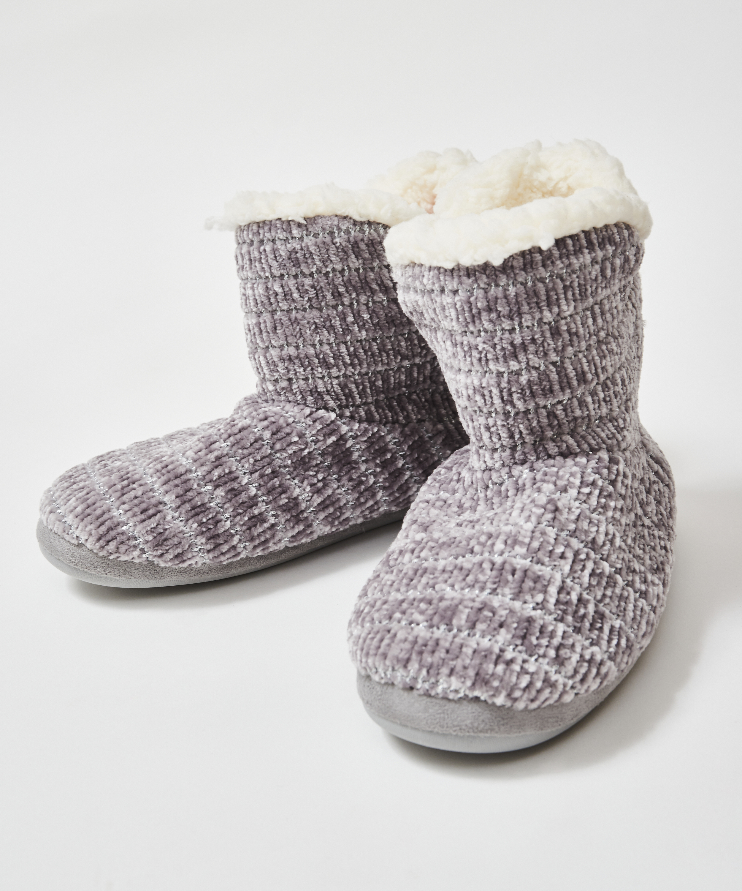 Chenille tøfler, Grå, main