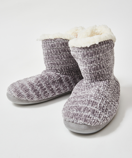 Chenille tøfler, Grå