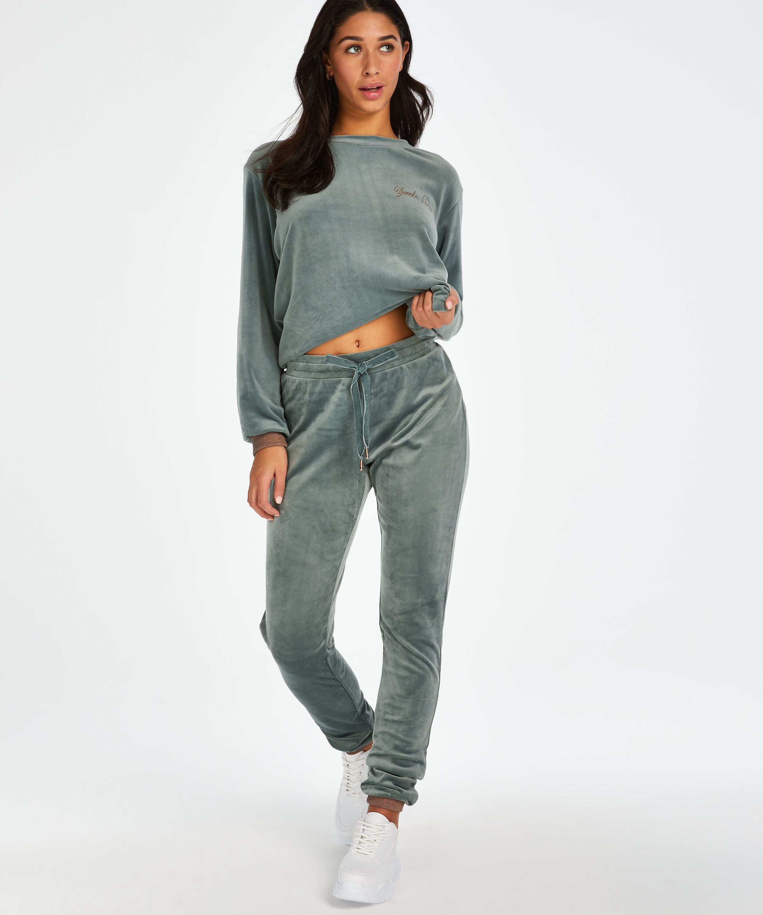 Tall joggebukse i velur, Gr&oslash;nn