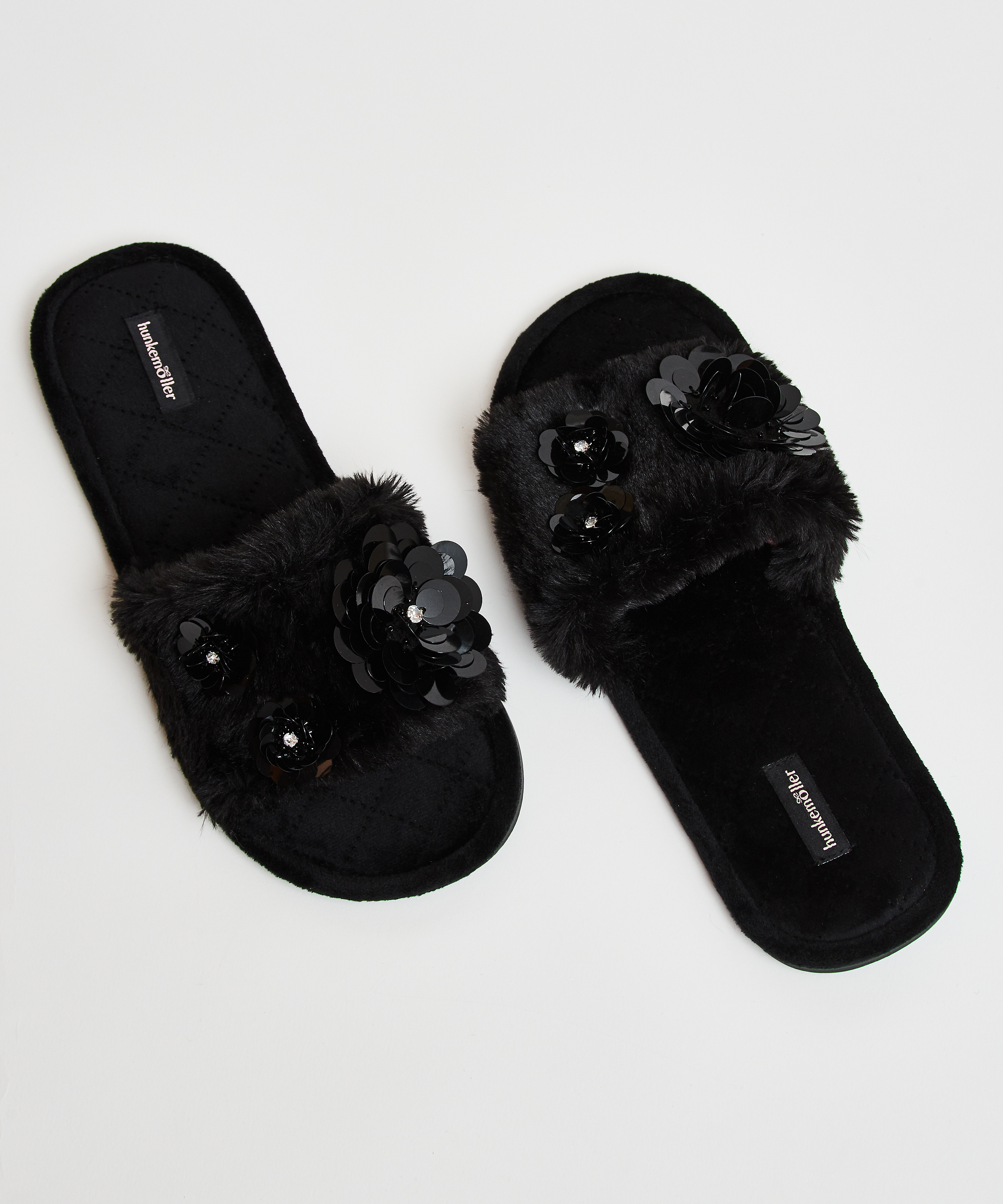 Floral slippers, Svart, main