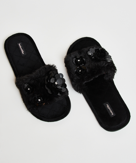 Floral slippers, Svart