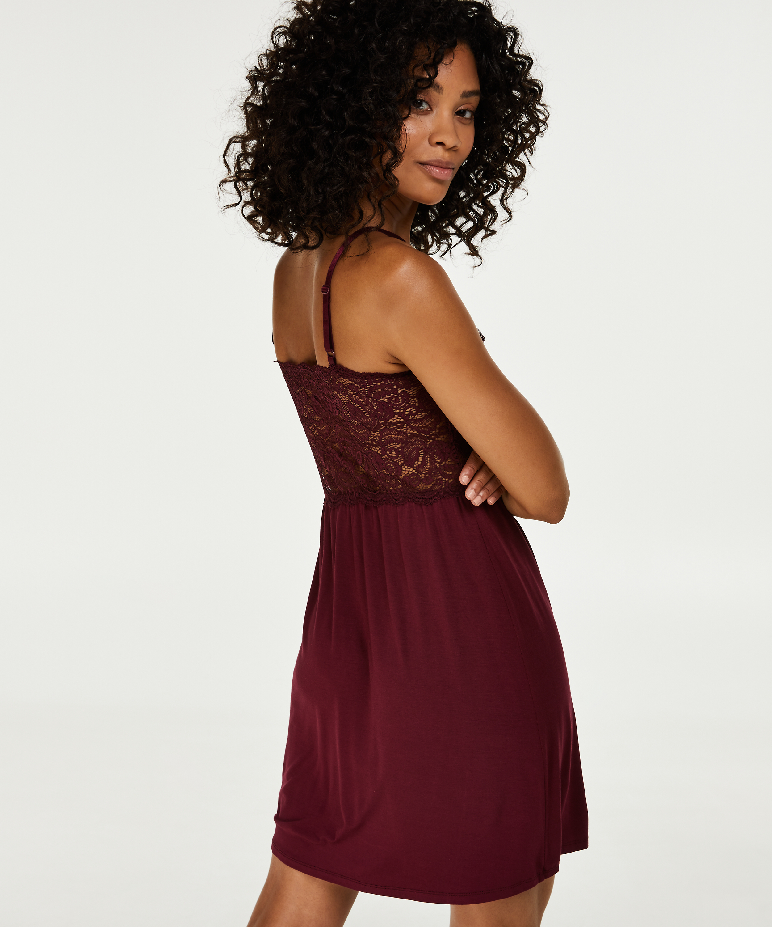 Jersey lace slipdress, Rød, main