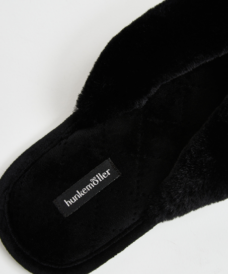 Slippers Velours fur, Svart