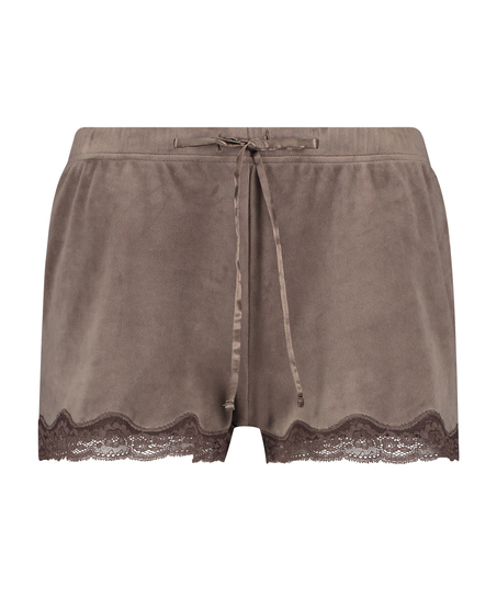 Velvet lace shorts, Brun