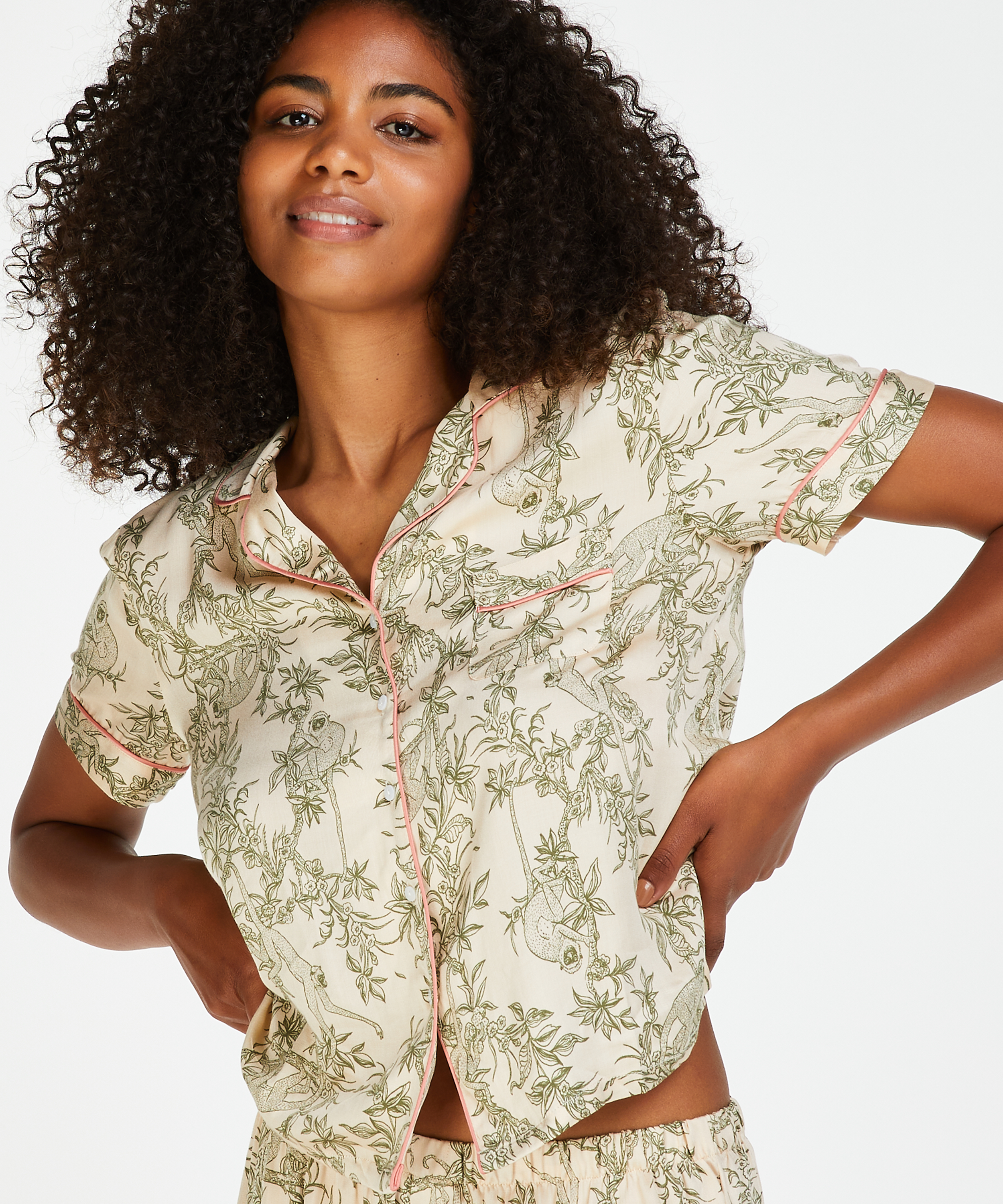 Vevd pysjamasbluse, Beige, main