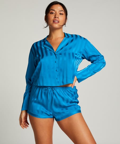 Langermet jakke i sateng, Blå