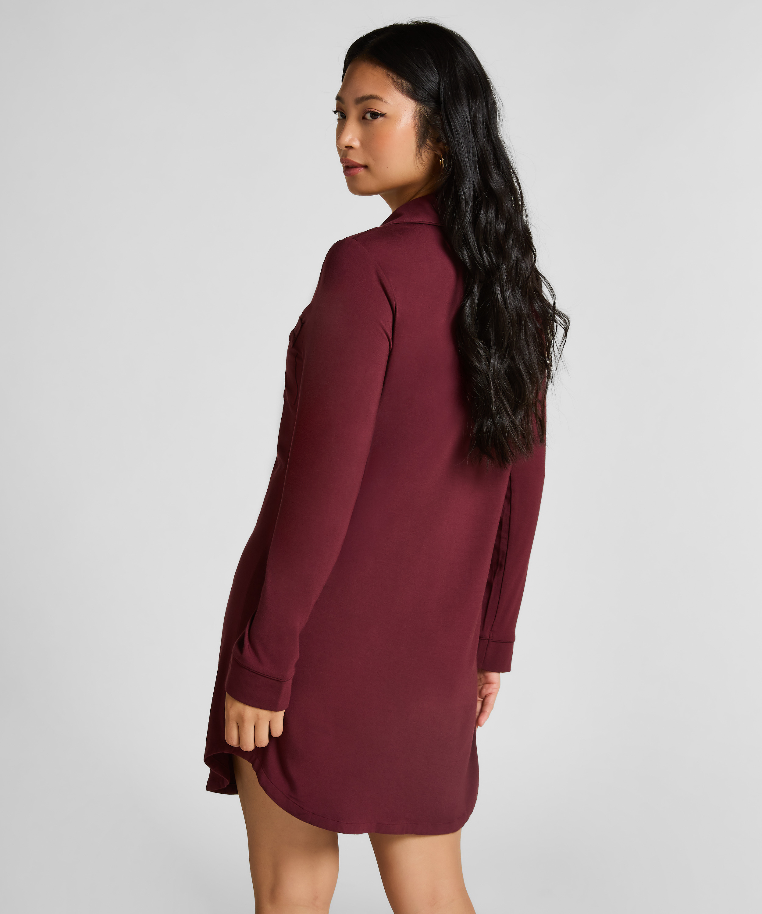 Essential langermet skjortekjole i jerseystoff, Lilla, main