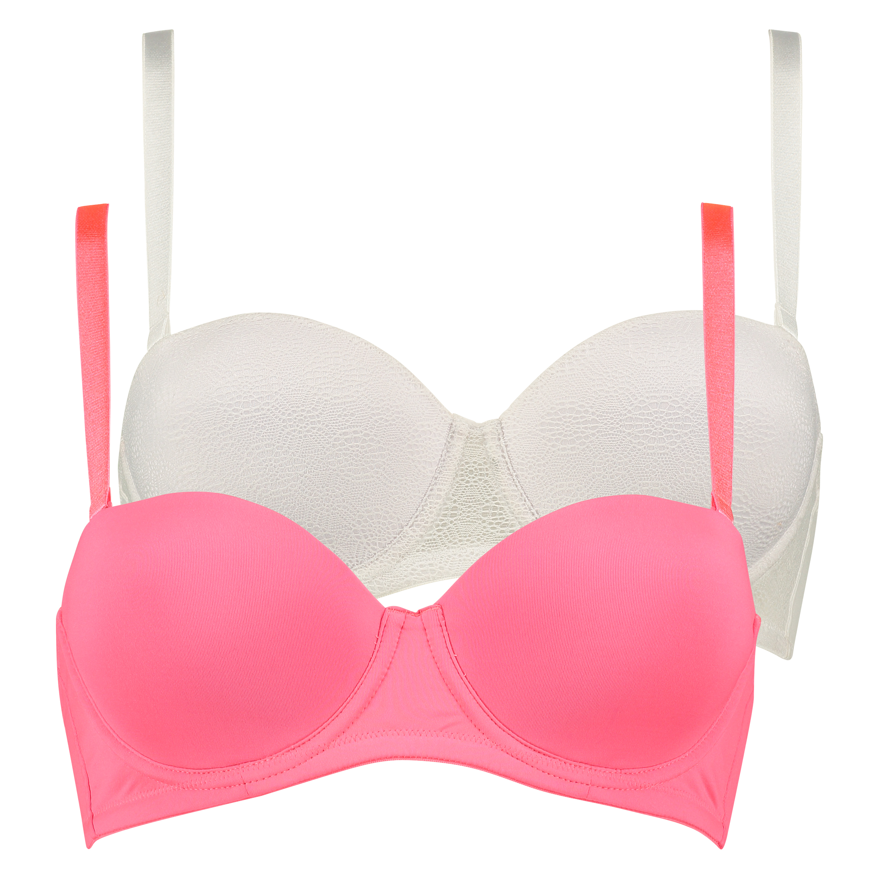 2 Strapless Padded Underwired Bras Lace, Hvit, main