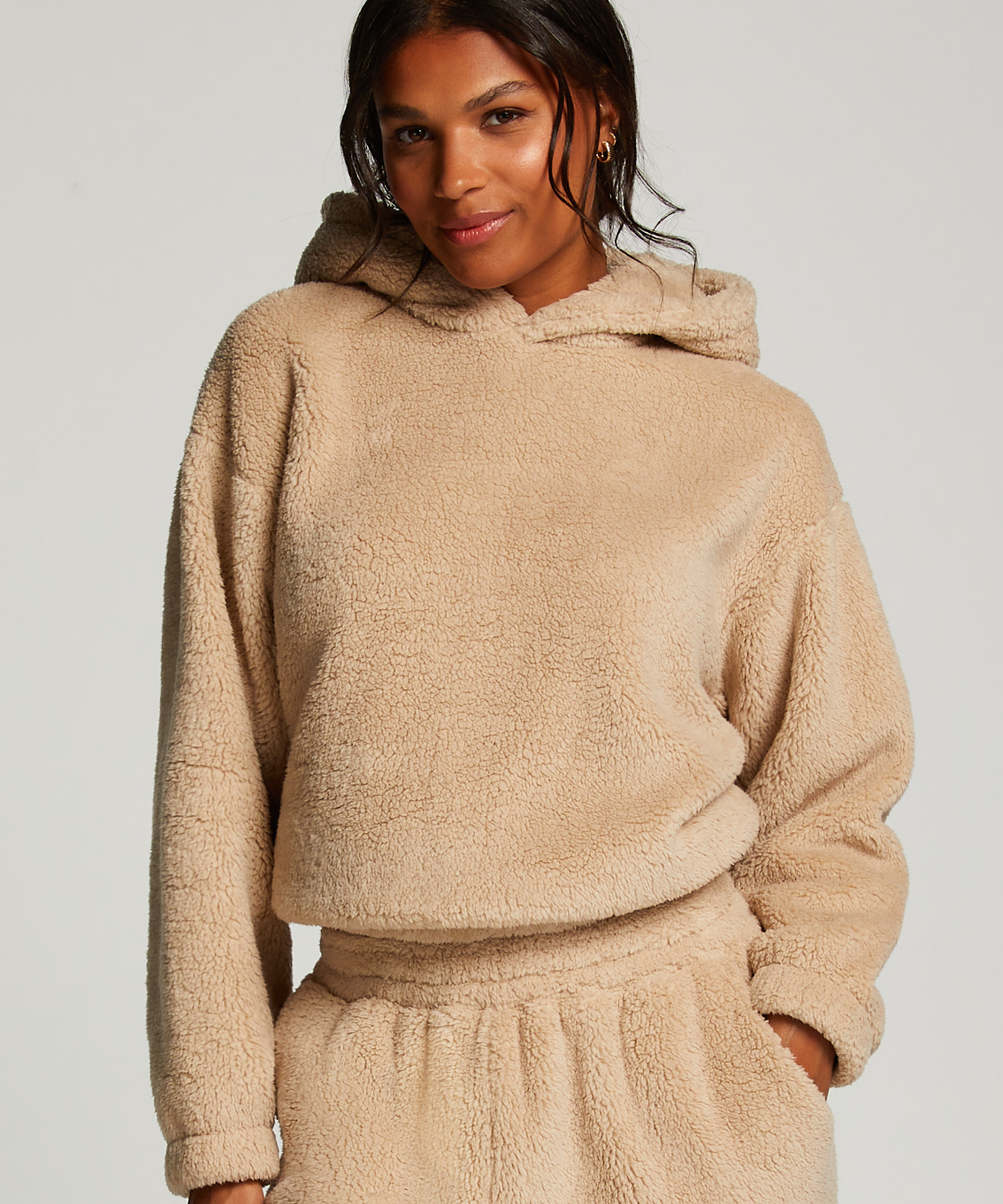 Fleece Snuggle hettegenser, Beige, main