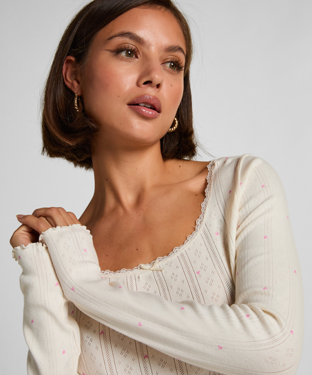 Pointelle Pyjama Top, Hvit