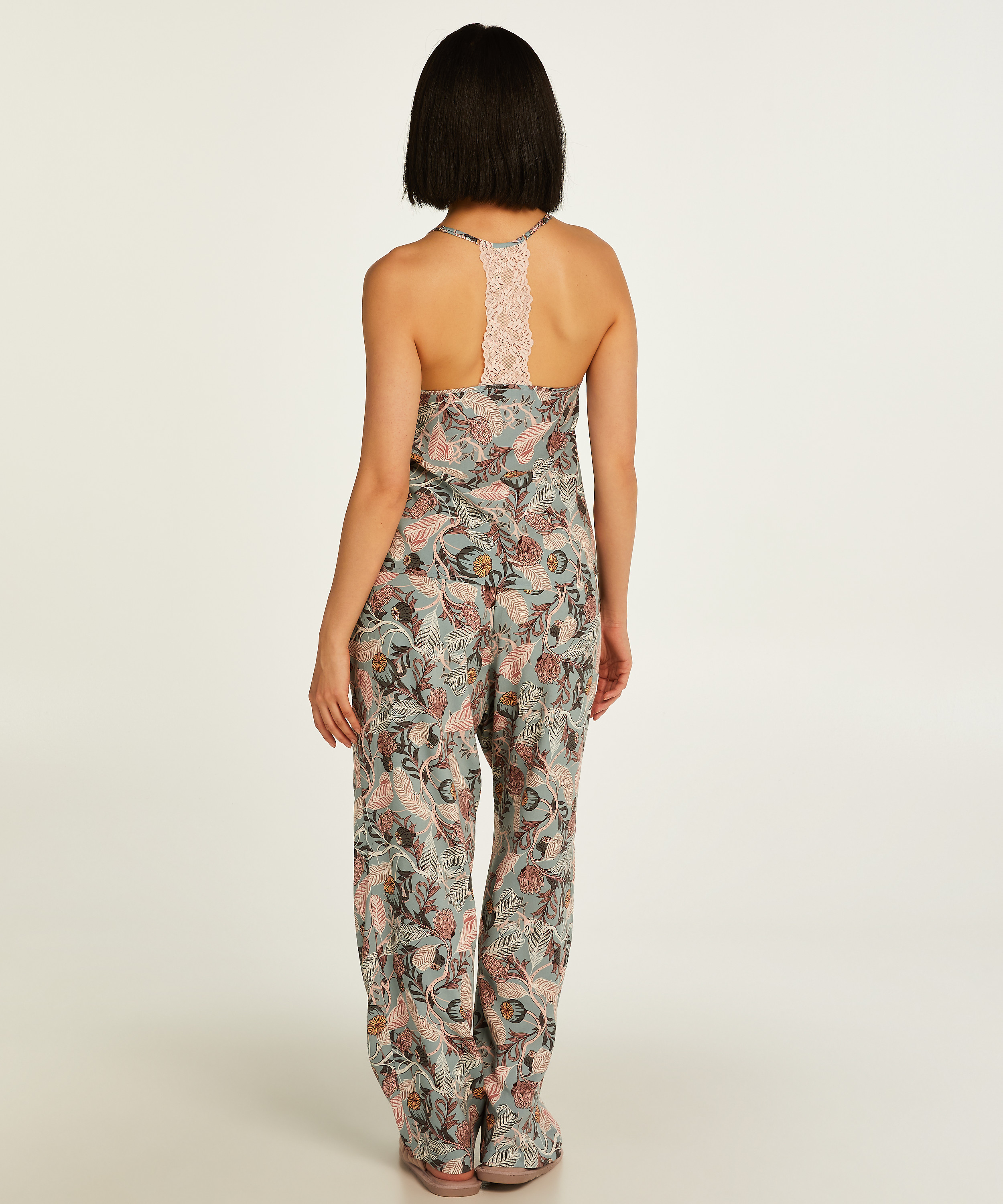 woven tapered Pyjama Pants, Grå, main