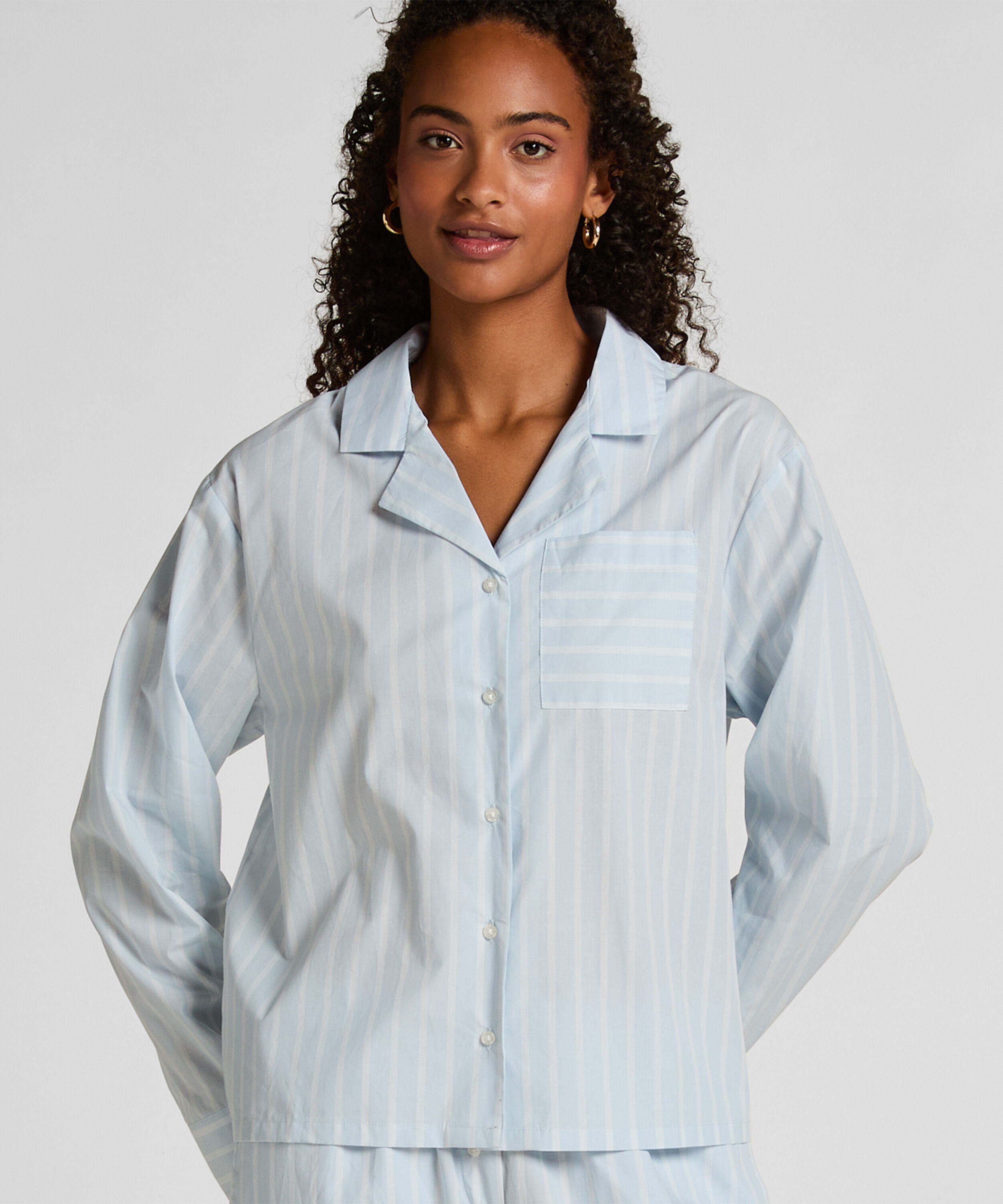 Jacket Woven Cotton Stripe, Blå