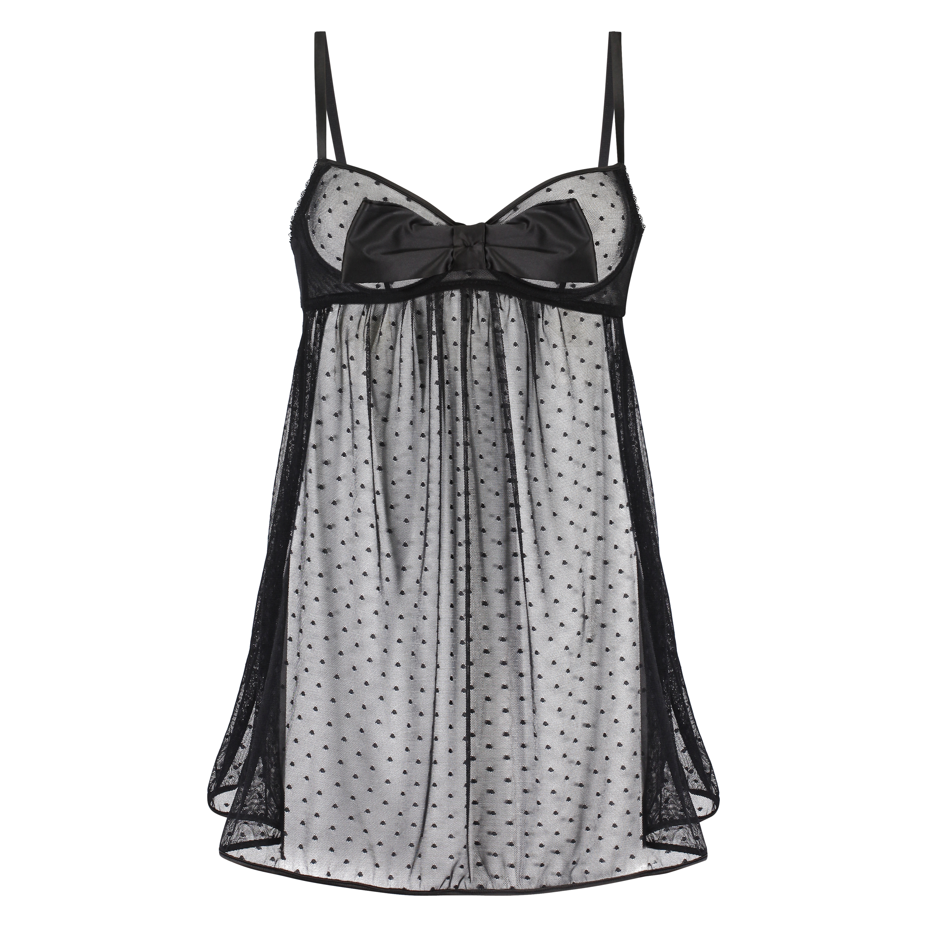 Bow Dotted Mesh Underwired Slip Dress, Svart, main