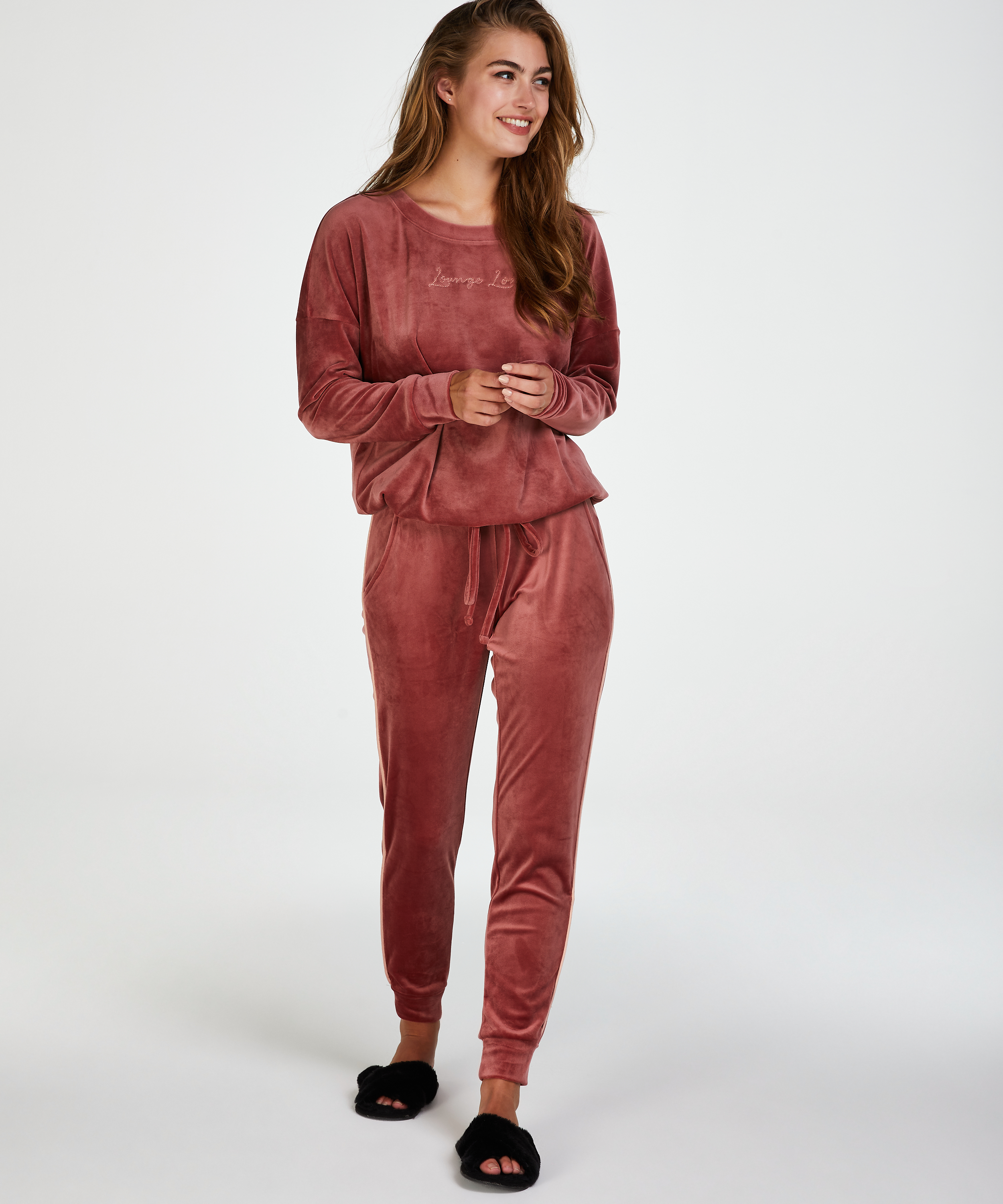 Velours Jogging Bottoms, Rosa, main