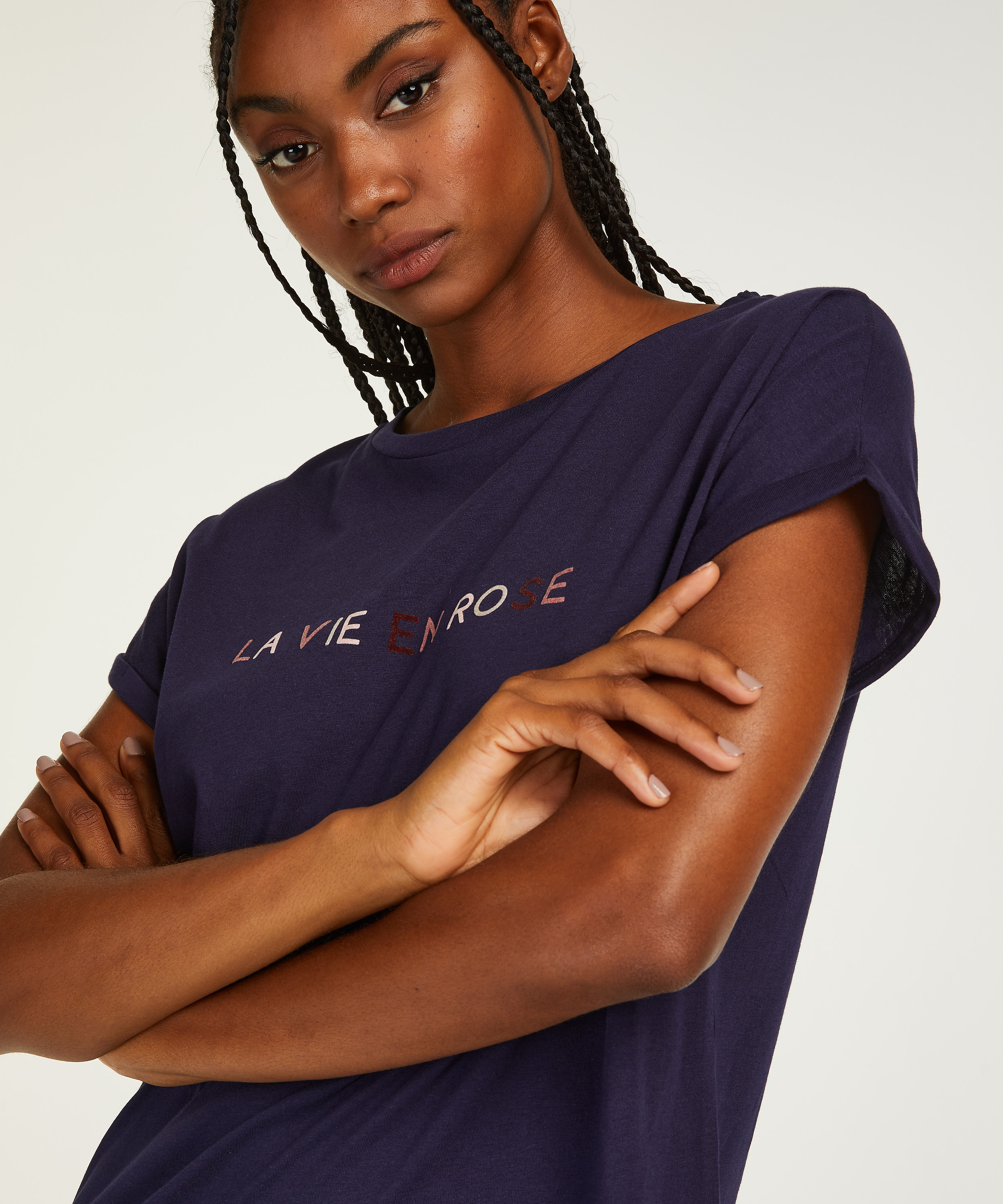 Nattskjorte med rund hals, Blå, main