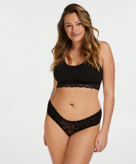 V-formet brasiliansk i mesh, Svart