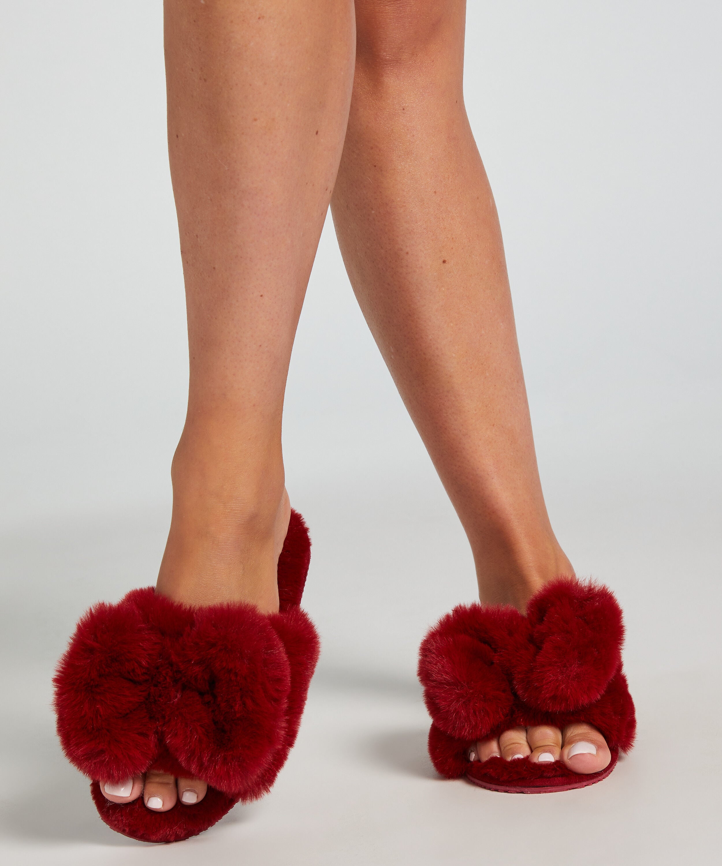 Tøfler Bow Fake Fur, Rød