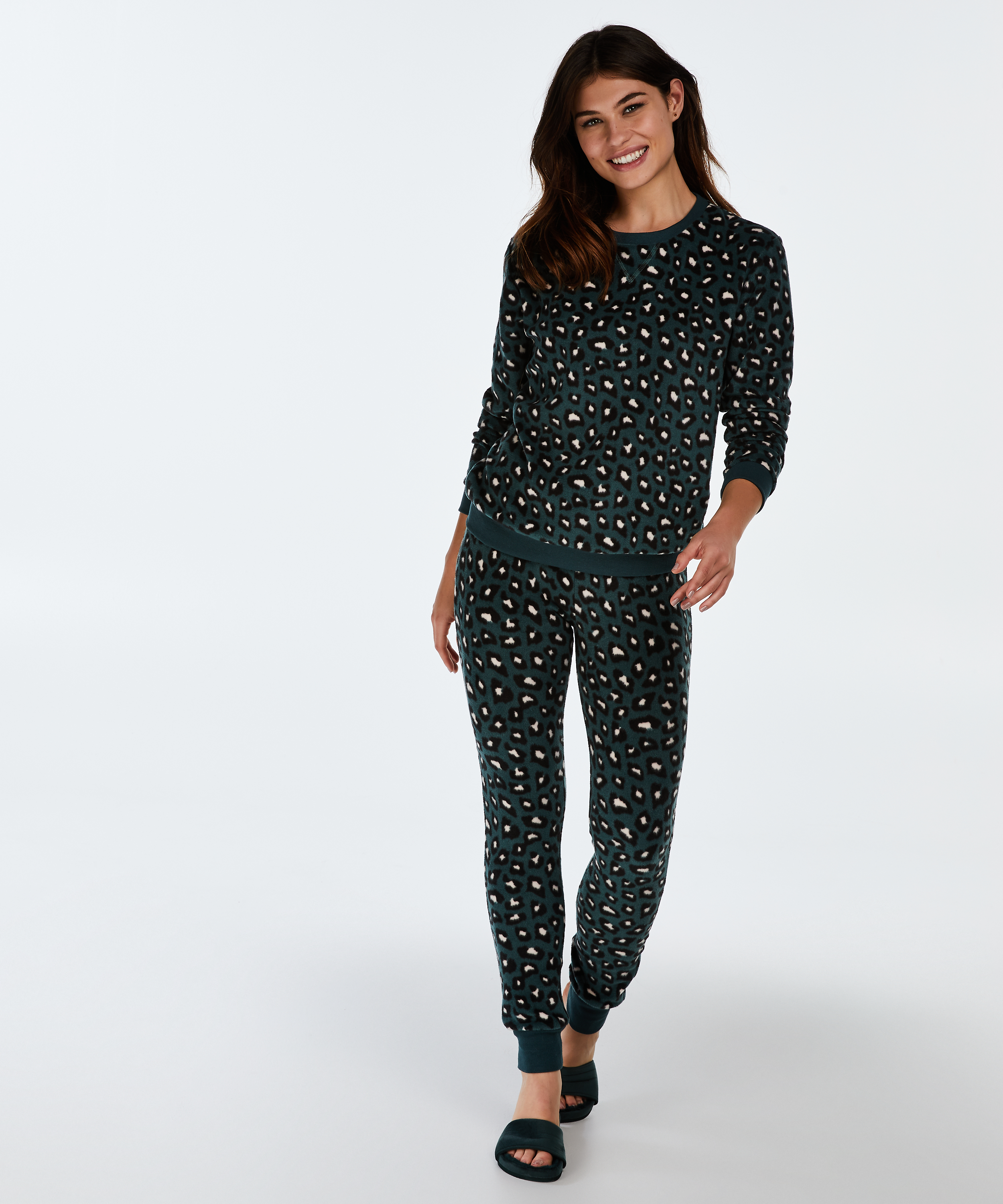 Langermet fleece-topp, Gr&oslash;nn, main