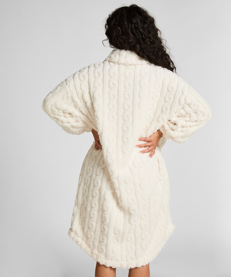 Poncho i Kabelstrikket Fleece, Hvit