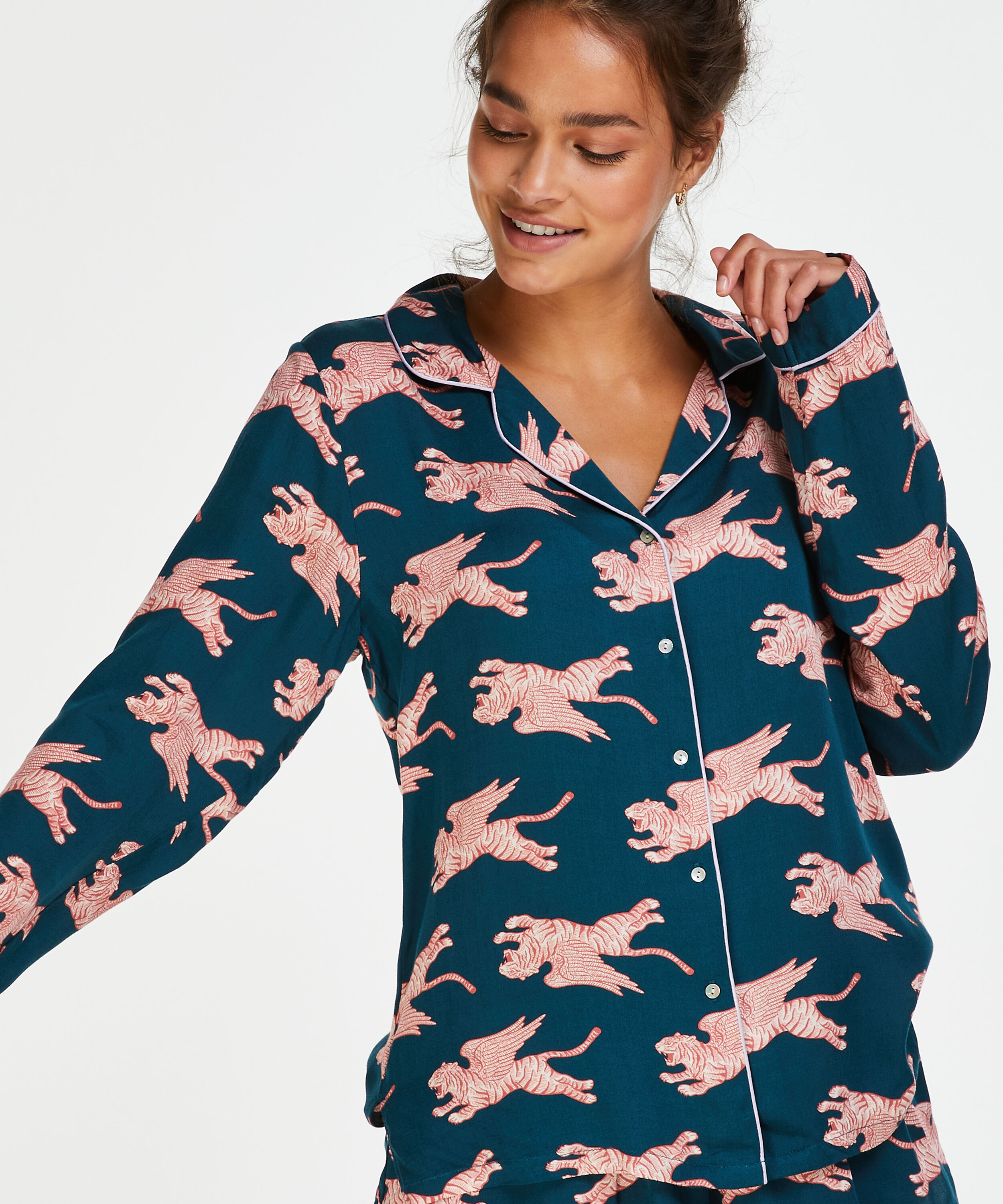 Woven pyjamasjakke lange ermer, Bl&aring;