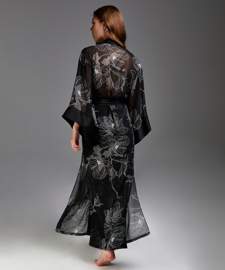 Lotus lang chiffonkimono, Svart