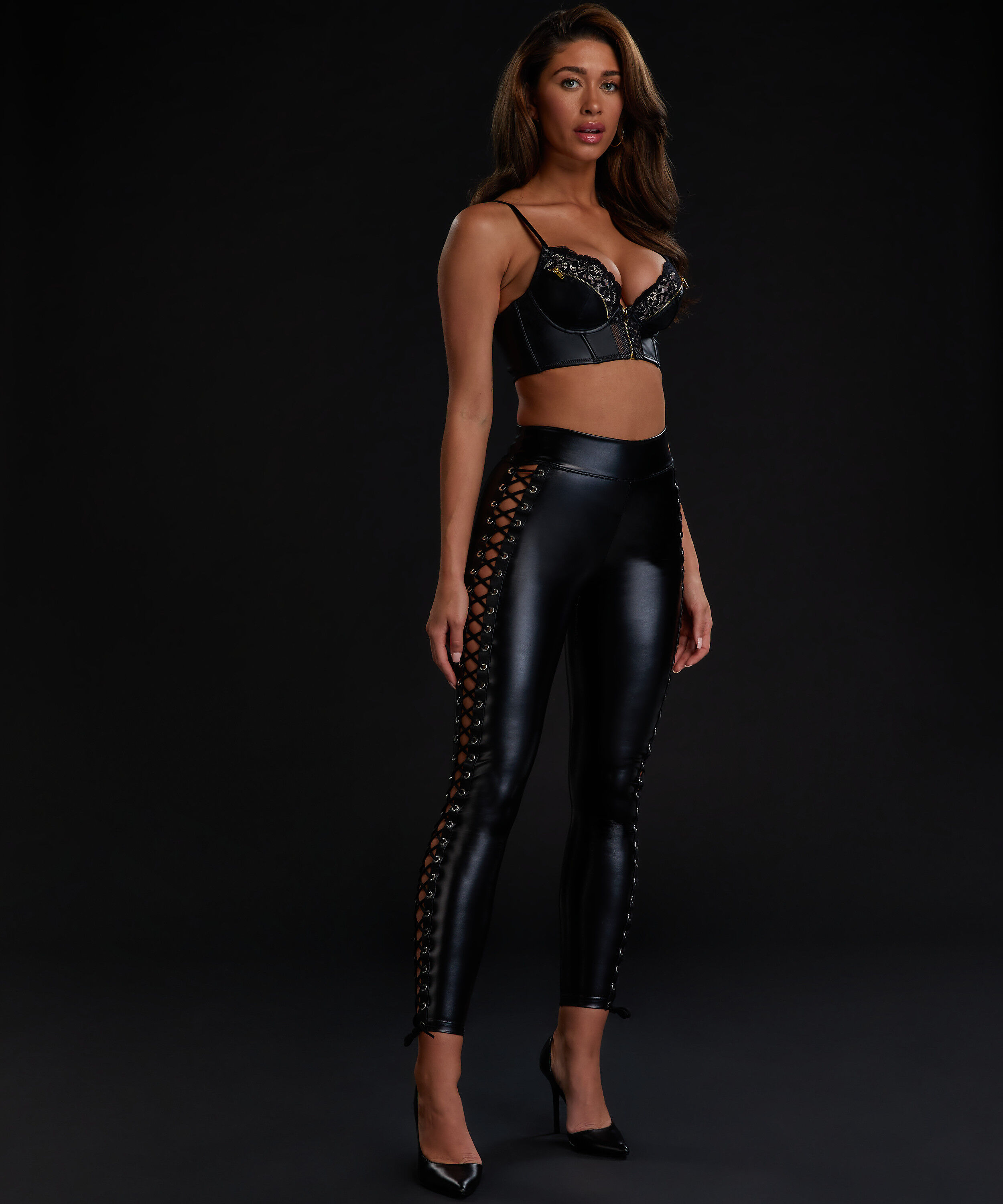 Lace up tights, Svart