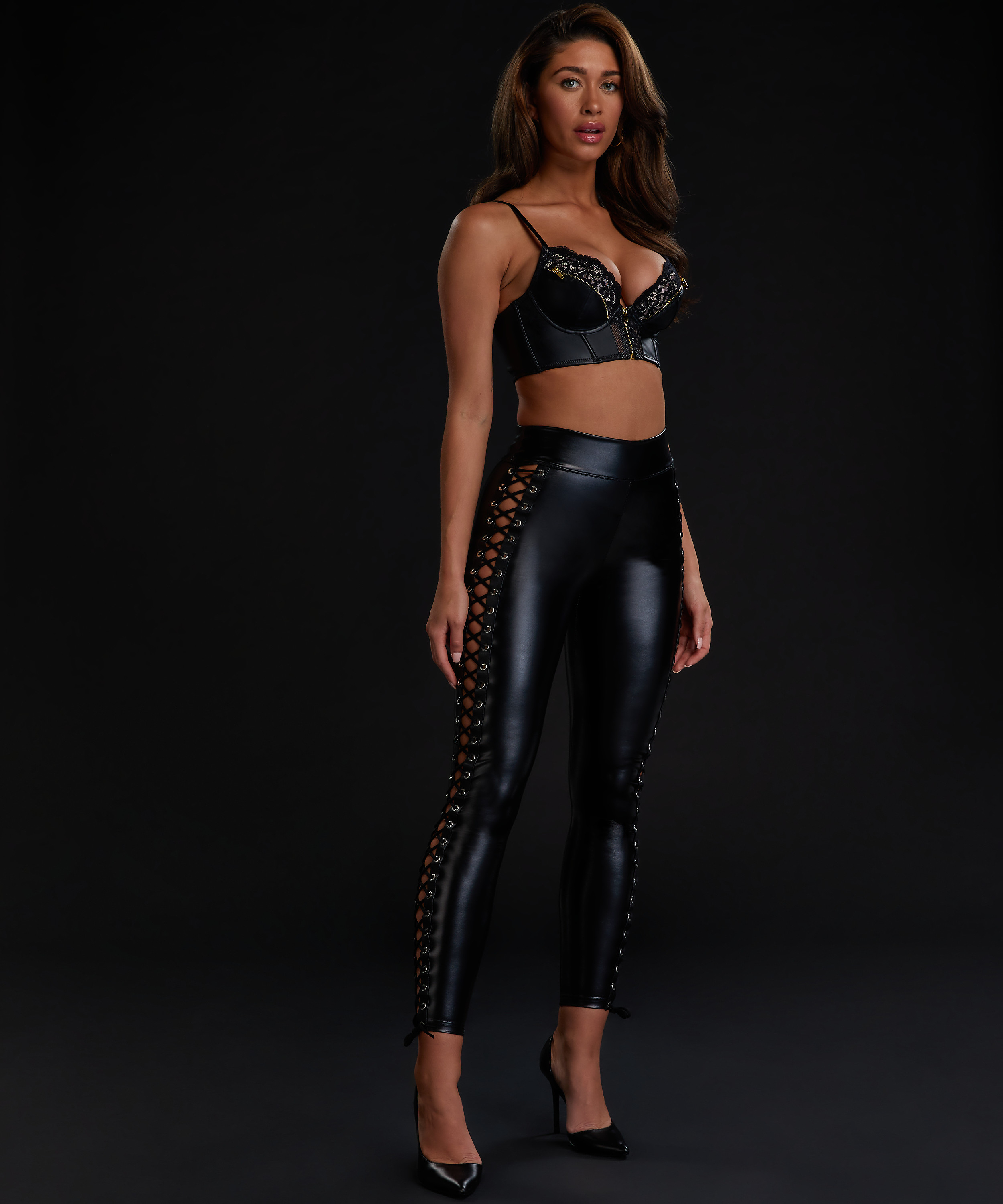 Lace up tights, Svart, main