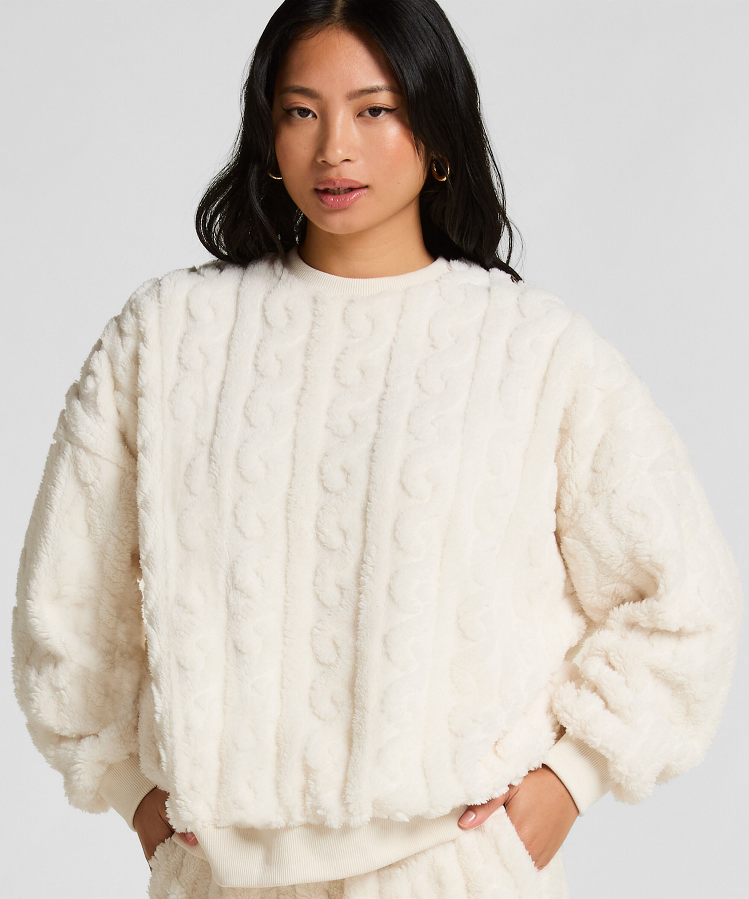 Topp kabelfleece, Hvit