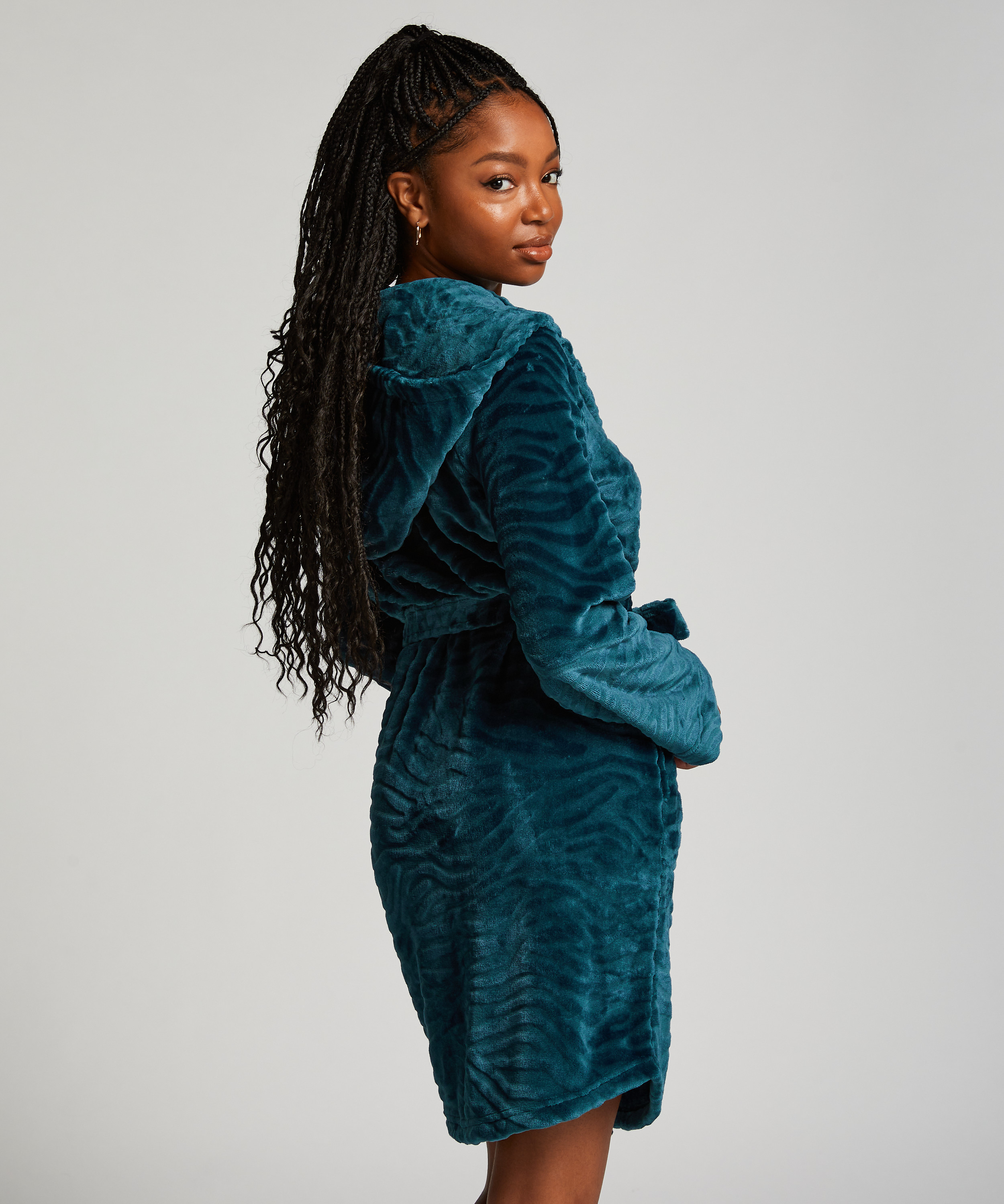 Fleece rib kort badekåpe, Blå, main