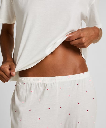 Pysjamassett Cotton Print, Hvit