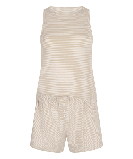 Pyjamasett med Singlet i Jersey, Beige