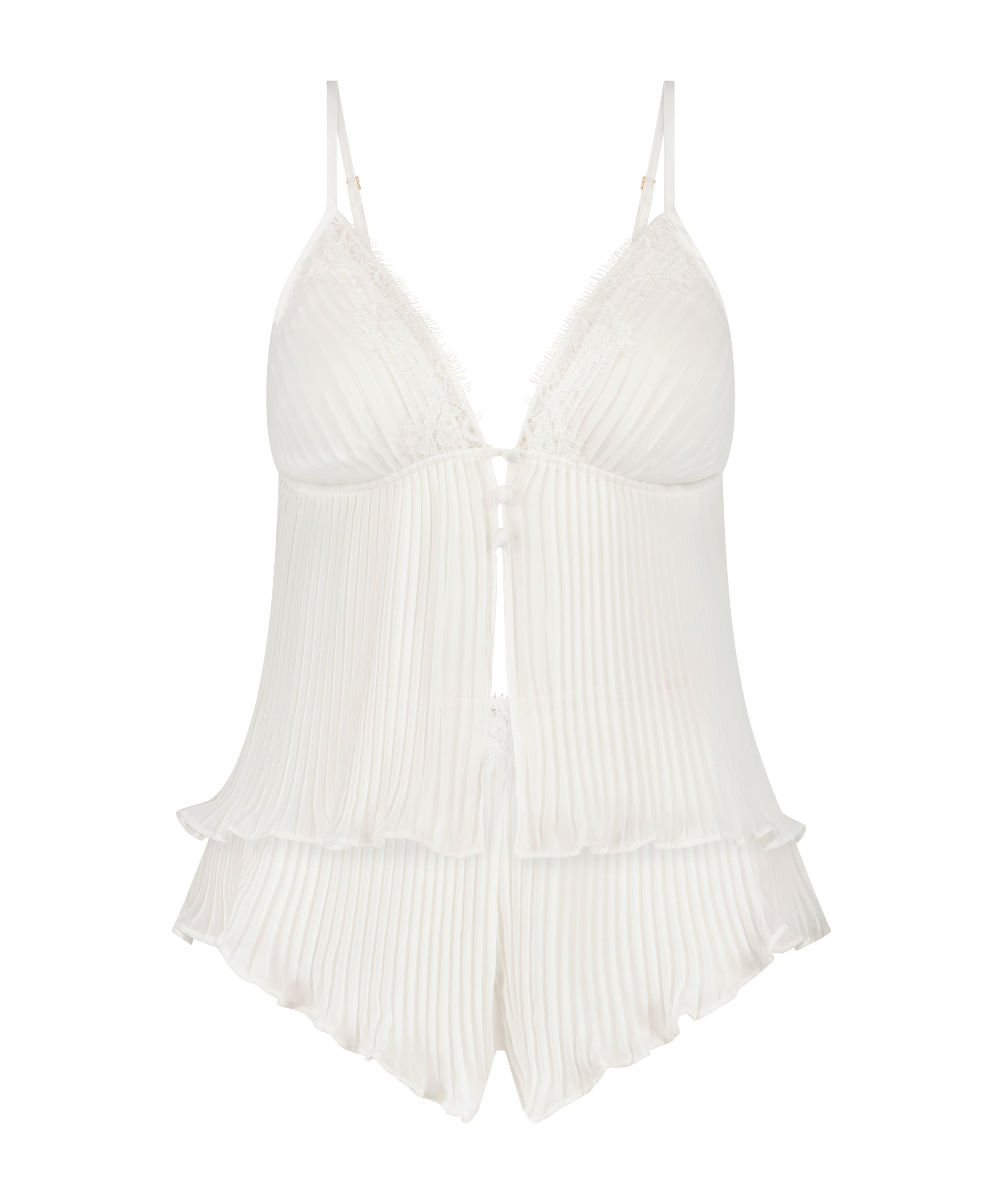 Chiffon plissé camisole-sett, Hvit, main