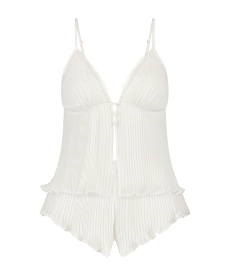 Chiffon plissé camisole-sett, Hvit