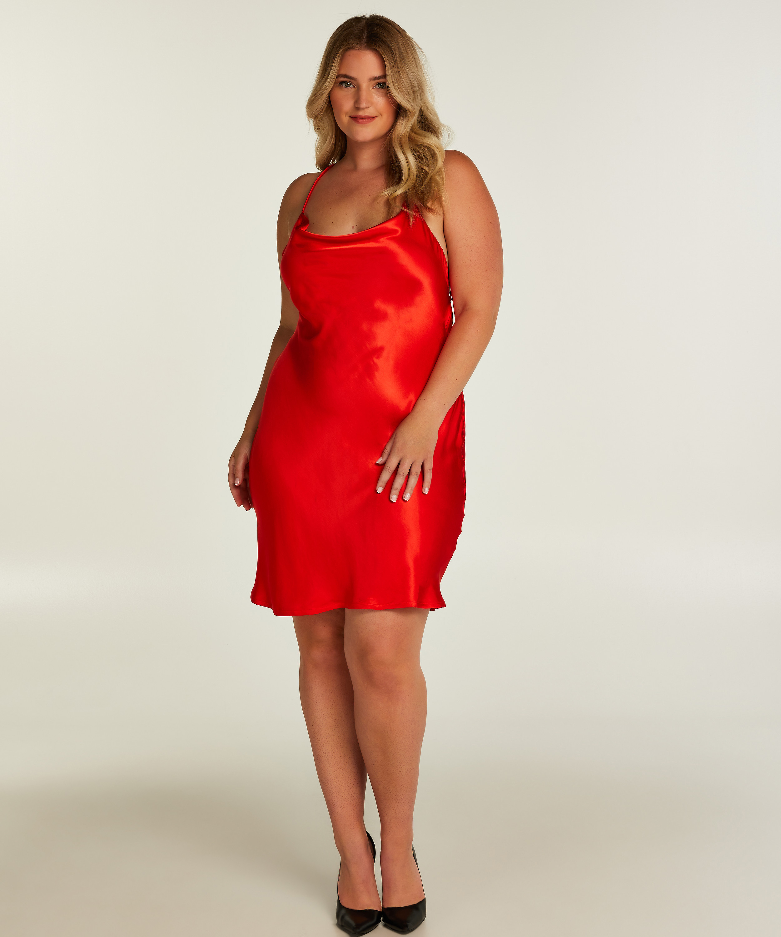 Satin minikjole, Rød, main