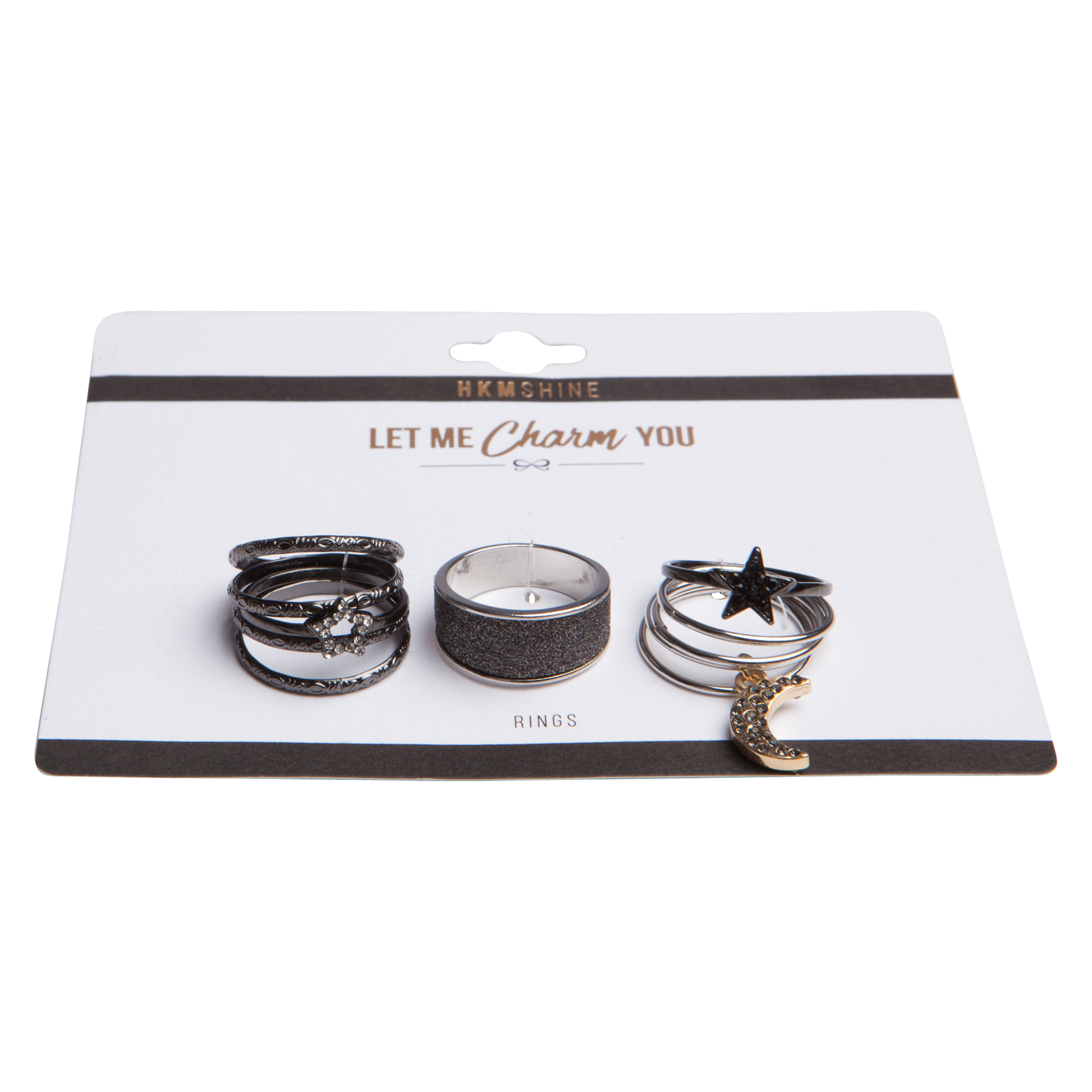 Star & Moon Ring Set, Grå, main