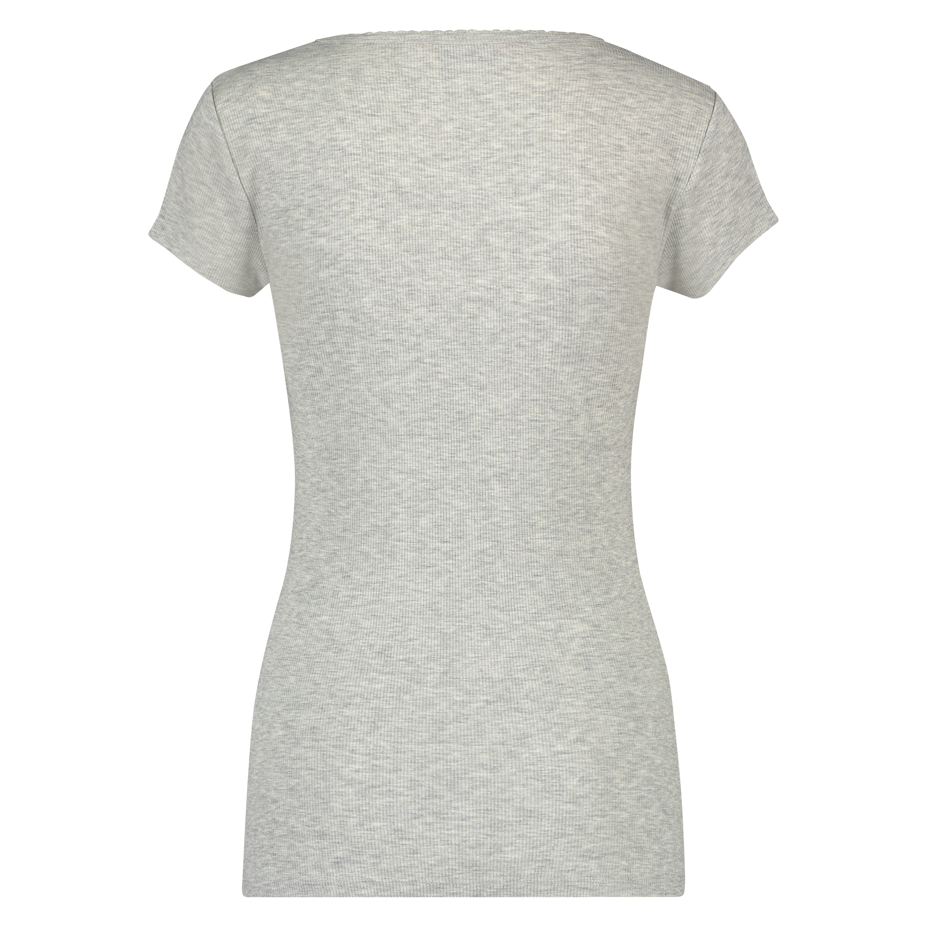 Ribbestrikket pysjamastopp med korte ermer., Grå, main