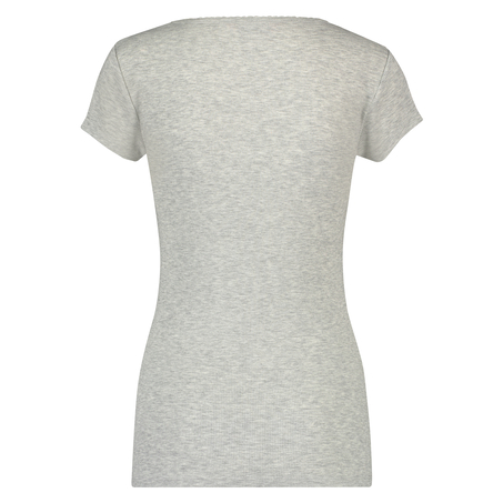 Ribbestrikket pysjamastopp med korte ermer., Grå