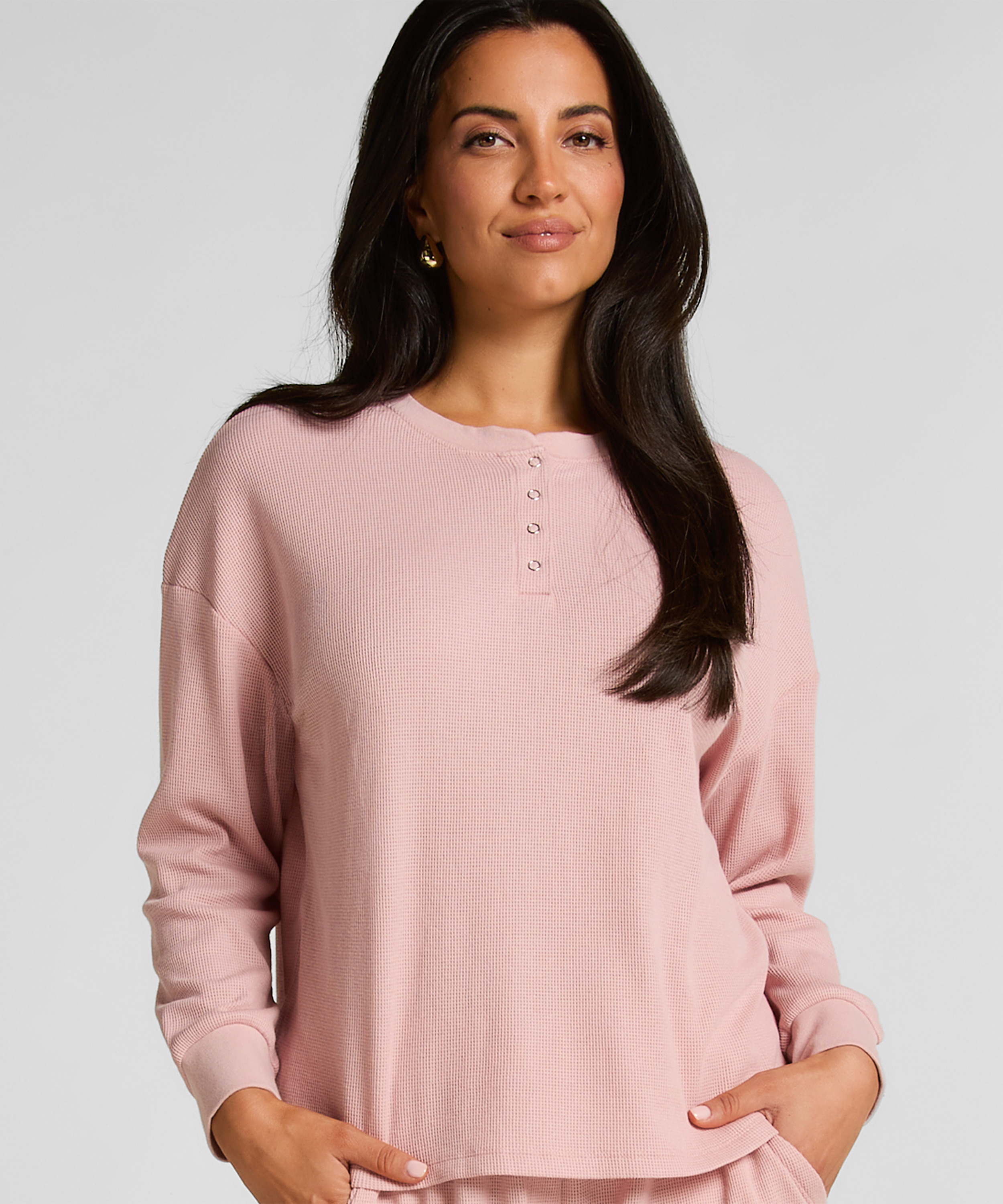 Topp Waffle Henley, Rosa, main