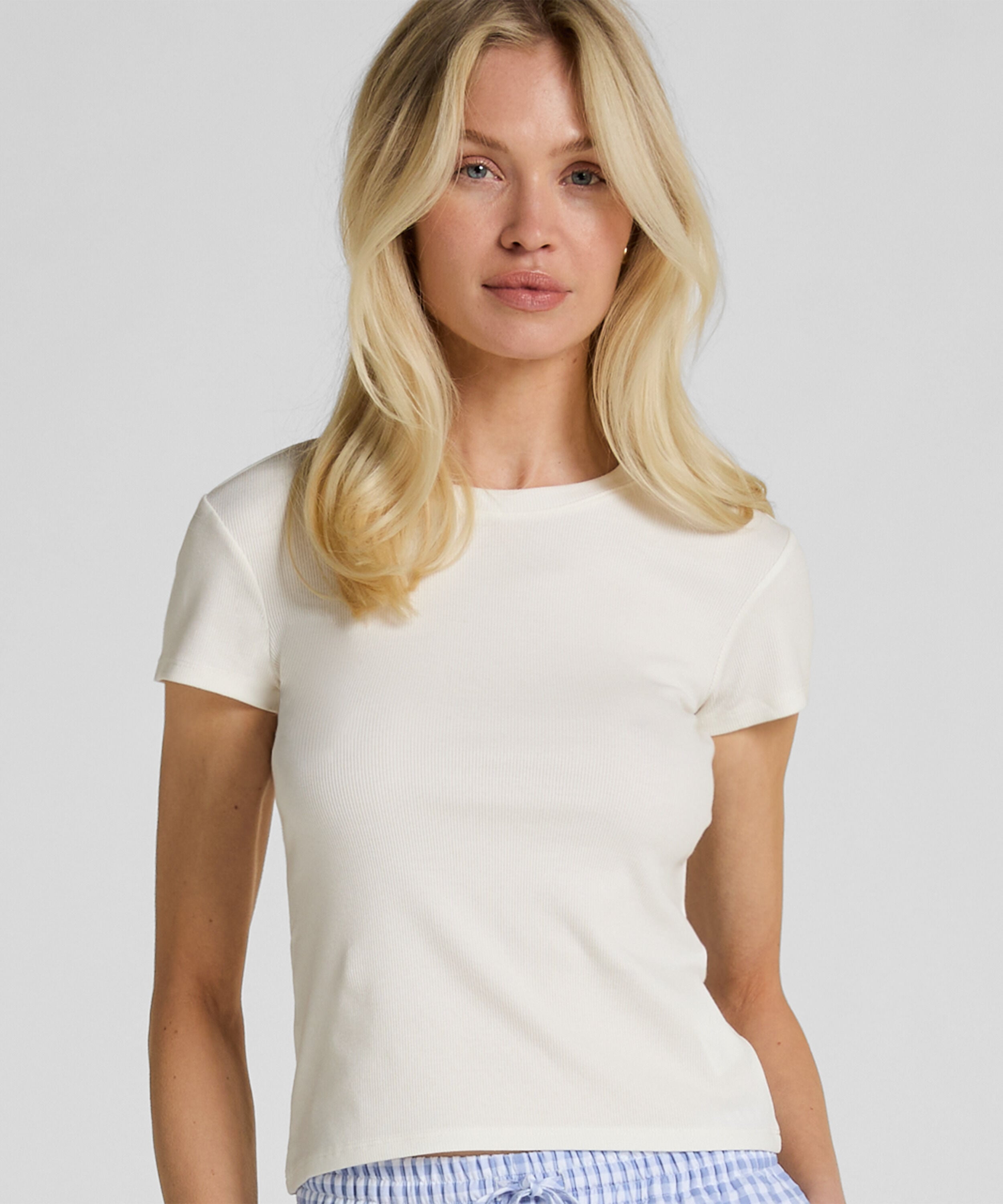 Kortermet Pyjamas Topp, Hvit Kortermet Pyjamas Topp, Hvit