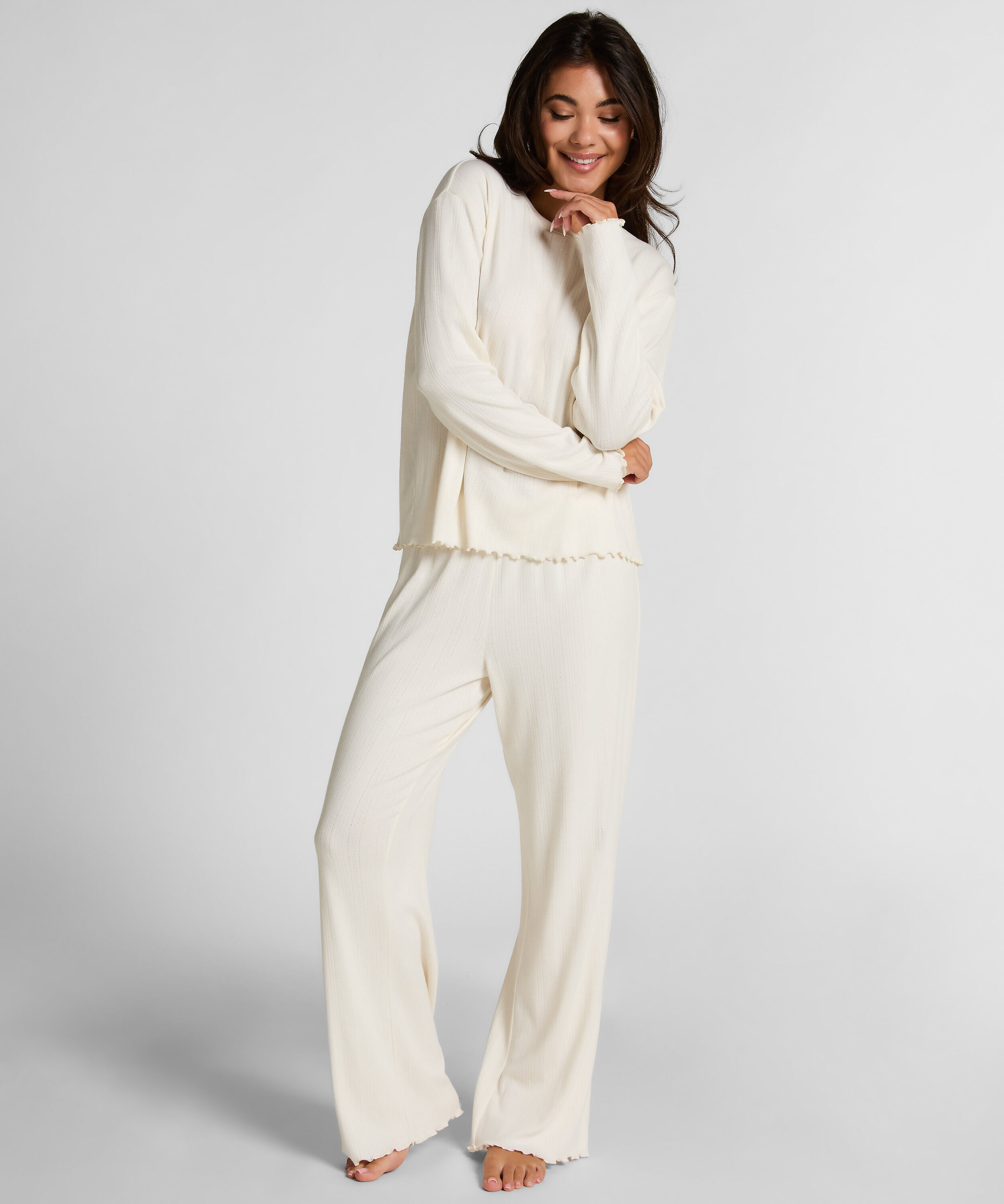 Pyjama Pant Loose Pointelle, Hvit