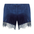 Skinnende velour Lace Shorts, Bl&aring;