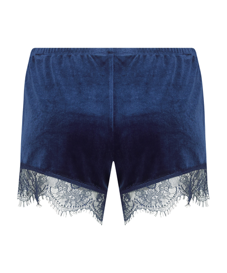 Skinnende velour Lace Shorts, Bl&aring;