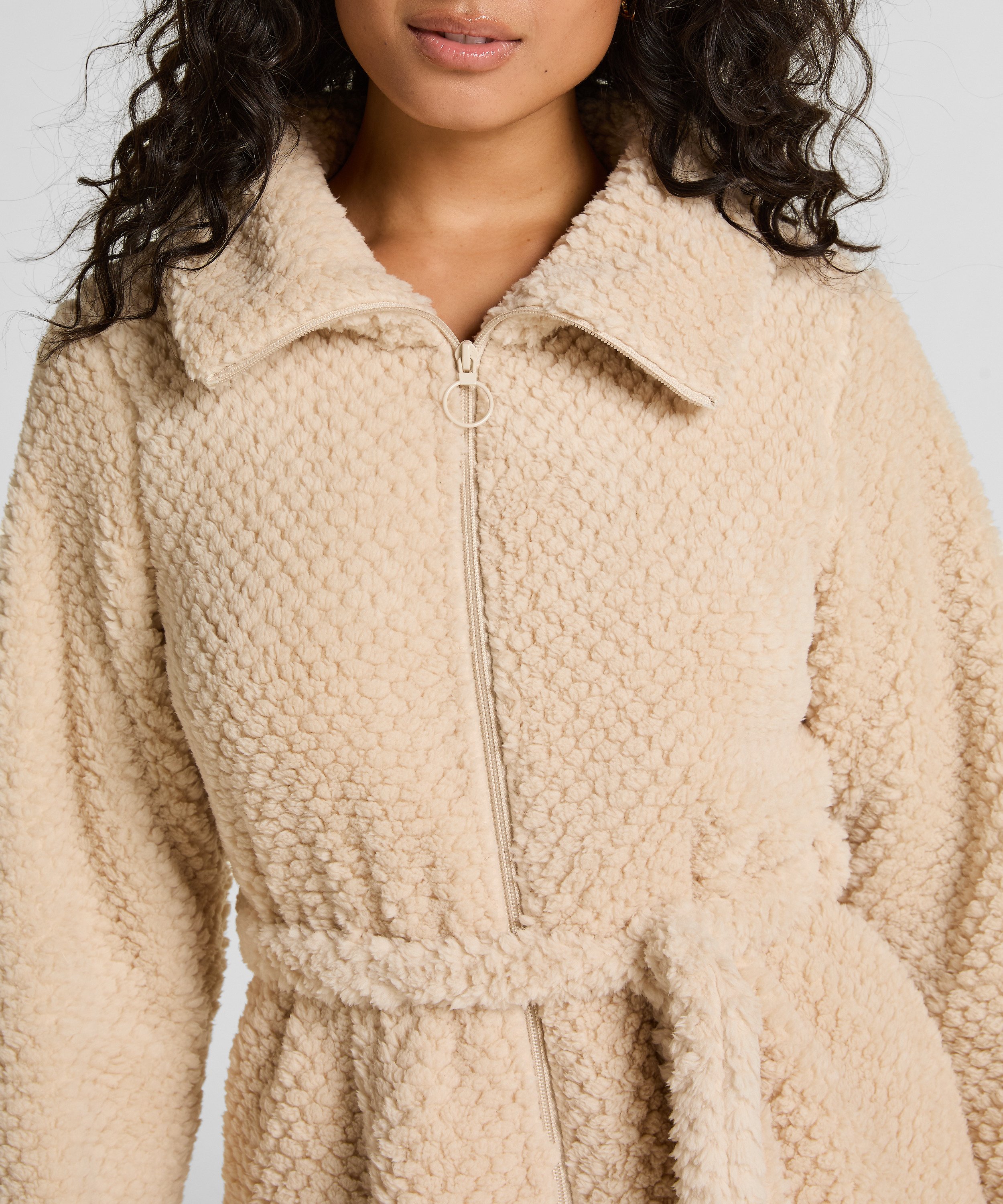 Fleecejakke med glidel&aring;s, Hvit, main