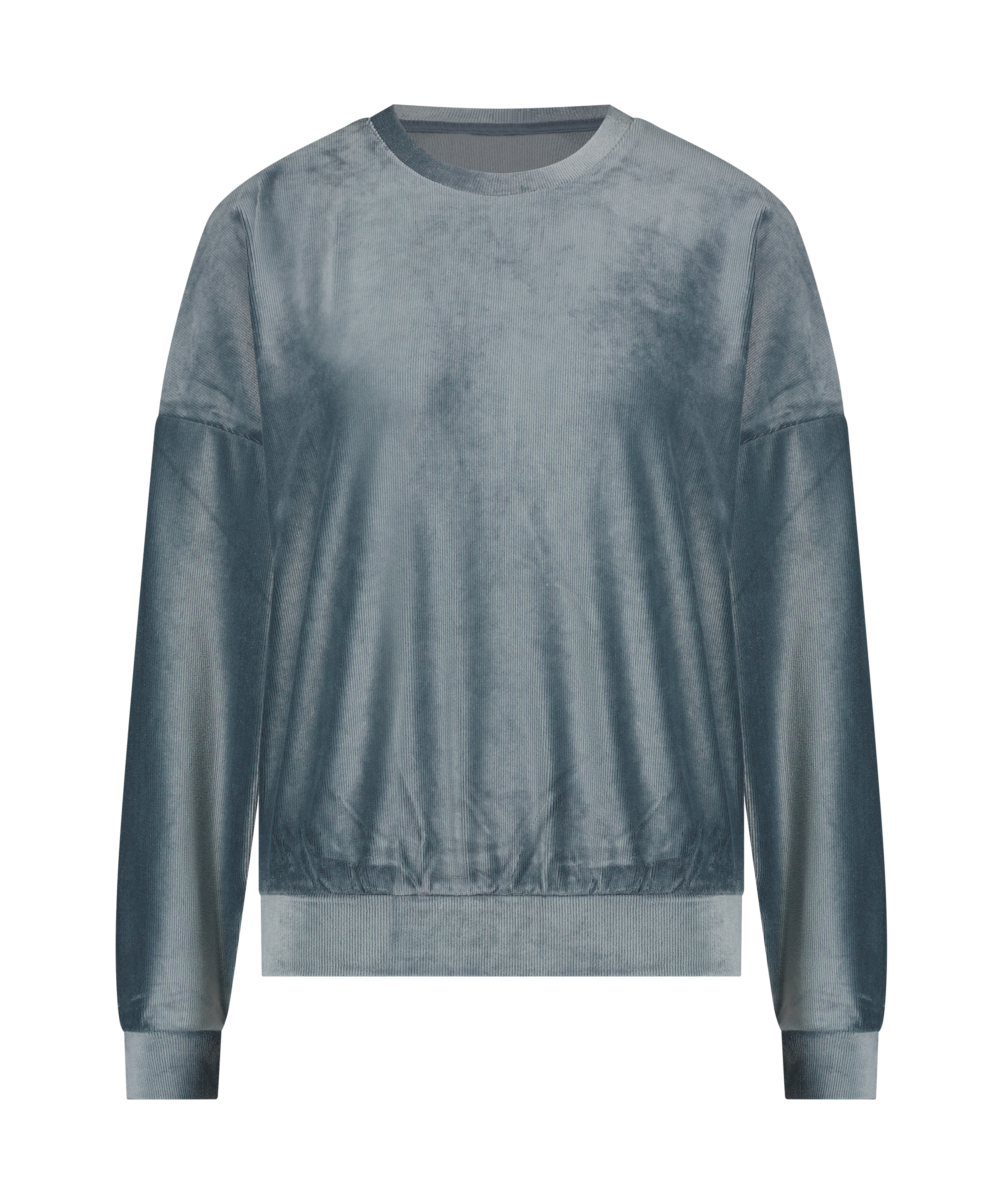 Fløyelsrib-topp med lange ermer, Blå, main