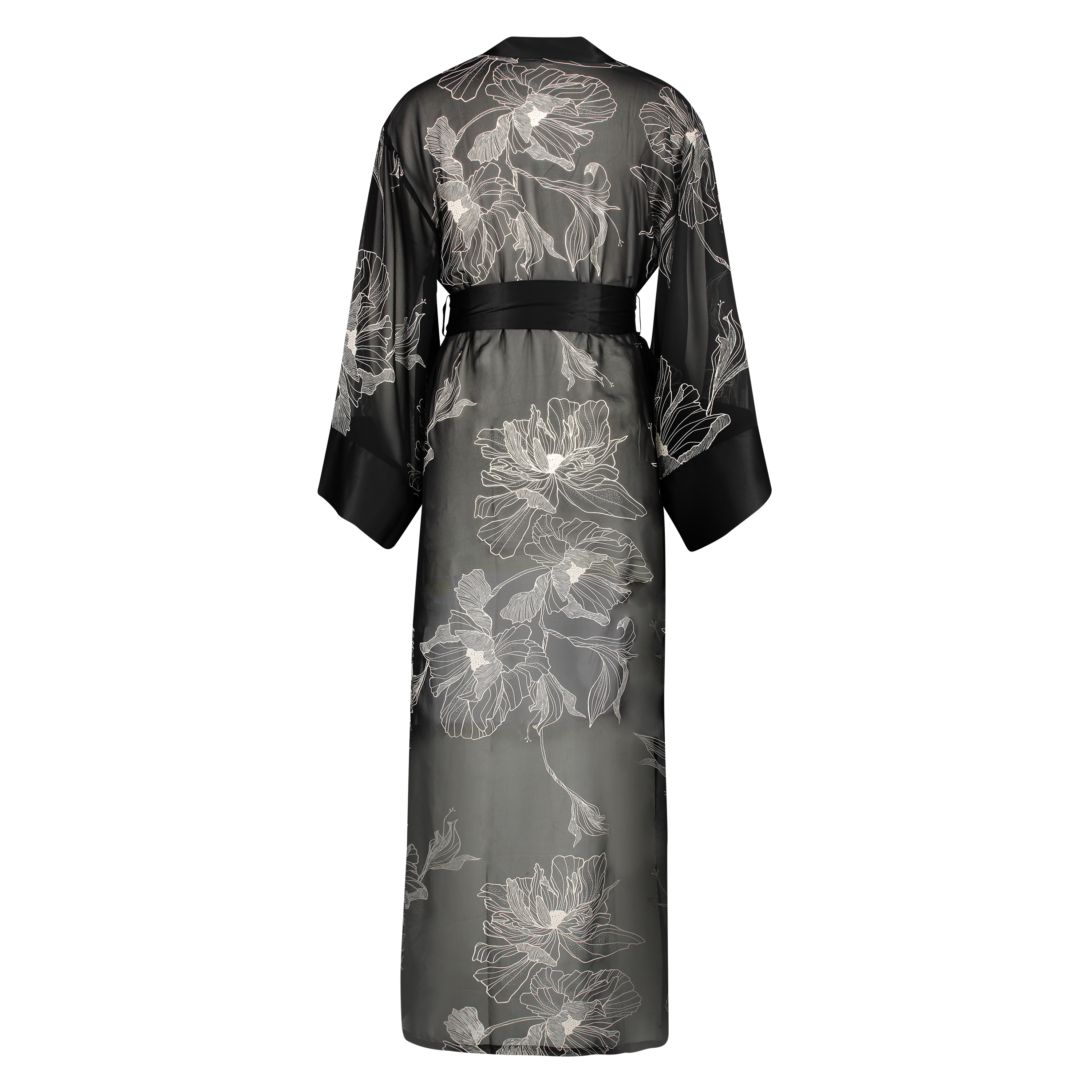 Lotus lang chiffonkimono, Svart, main