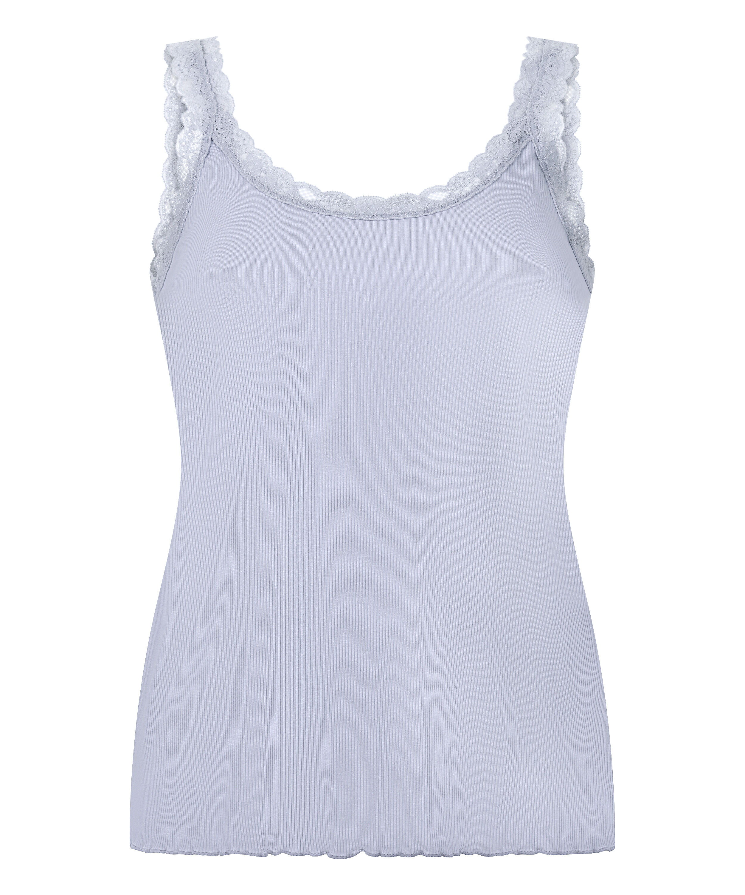 Singlet i Ribbet Jersey med Blonder, Lilla