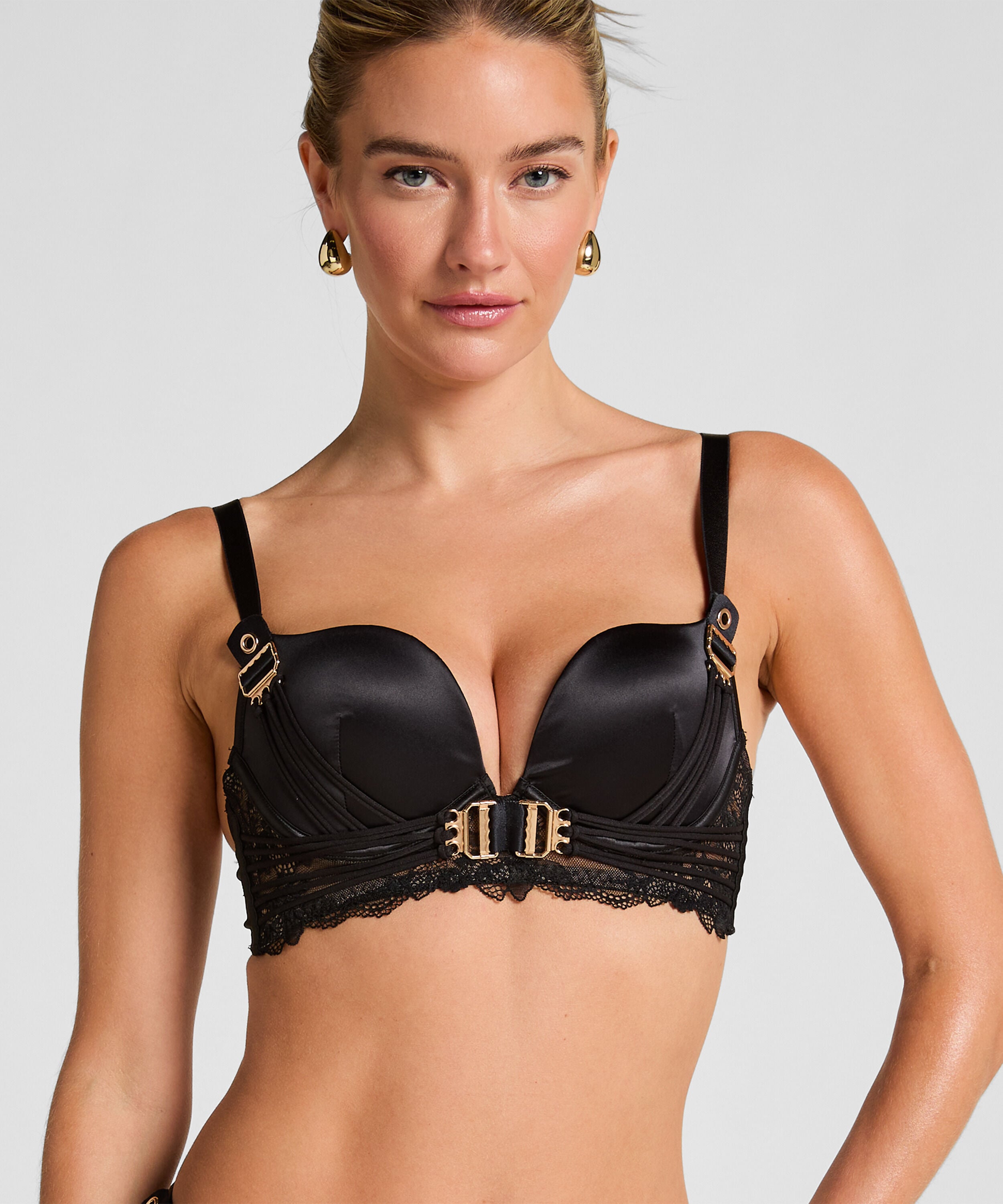 Vatterte longline push-up bøyle-bh Avela, Svart