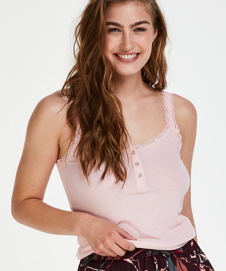 Singlet top cami rib lace, Rosa