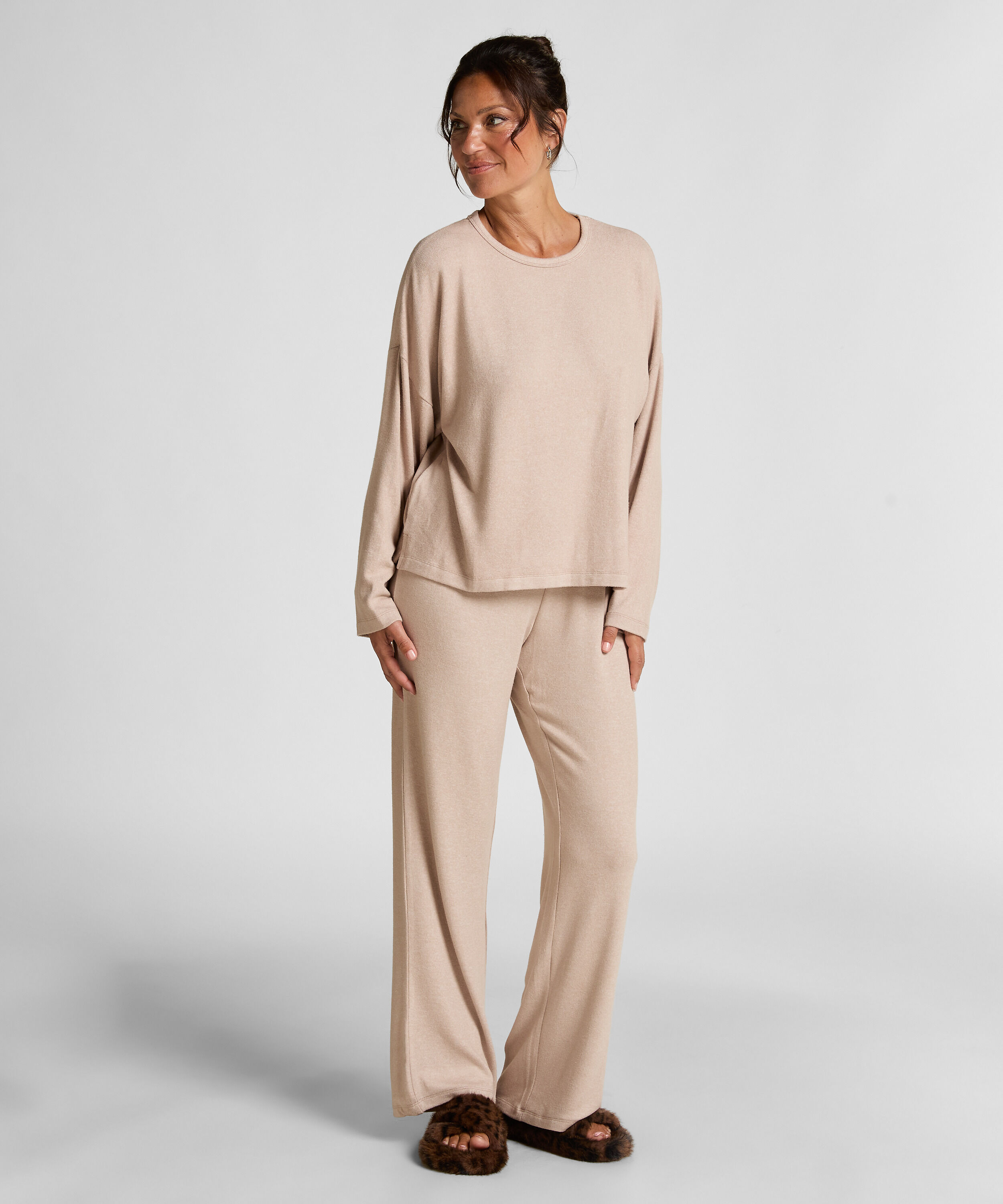 Børstet Jersey bukse, Beige Børstet Jersey bukse, Beige